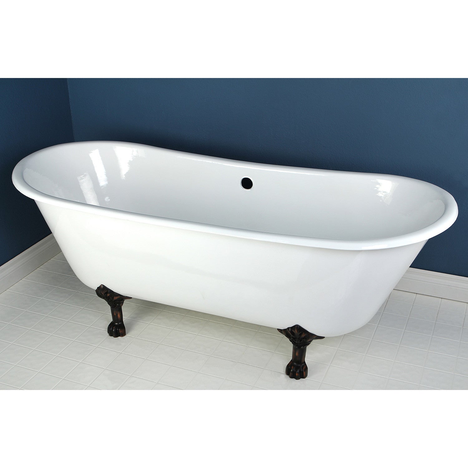 67 Inch White Cast Iron Clawfoot Bathtub - Oil Rubbed Bronze Oval Double Slipper Tub (No Faucet Drillings) | Vintage Bathroom Centerpiece for Luxury Spa Retreat & Master Suite Renovation