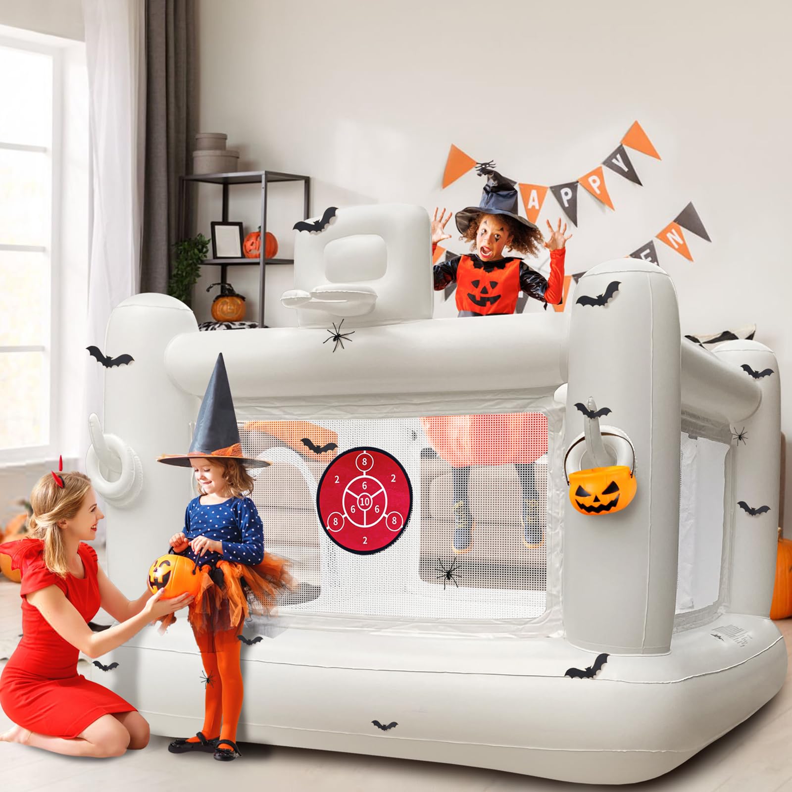 White Bounce House for Kids 3-6 Years Old | Inflatable Castle Playhouse with Ball Pit | Includes Air Pump | Easy Setup & Storage | 58.2