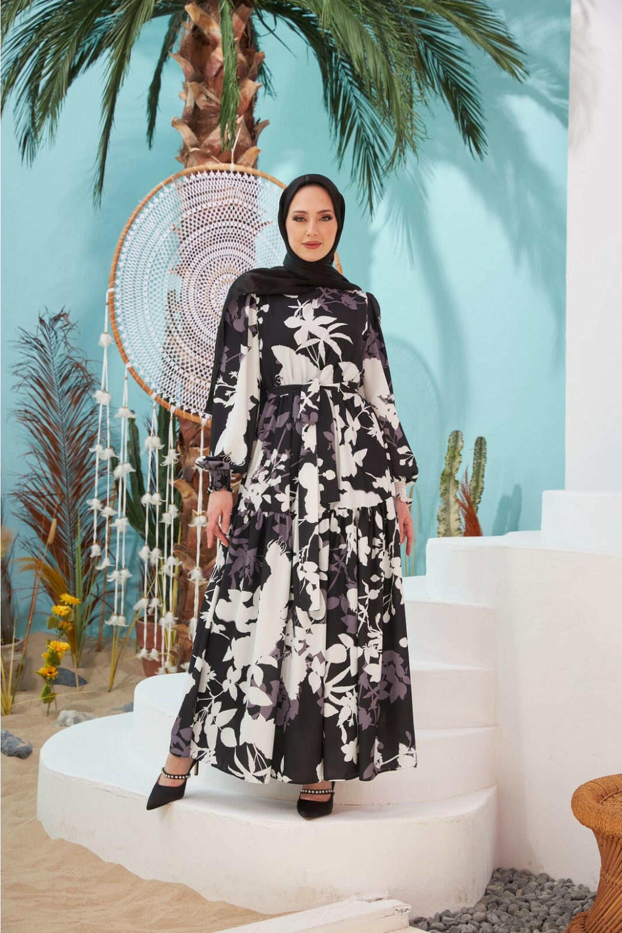 Santa Monica Maxi Dress with Long Sleeves - Flowy Boho Beach Dress for Women | Perfect for Summer Vacations, Beach Weddings & Casual Outings