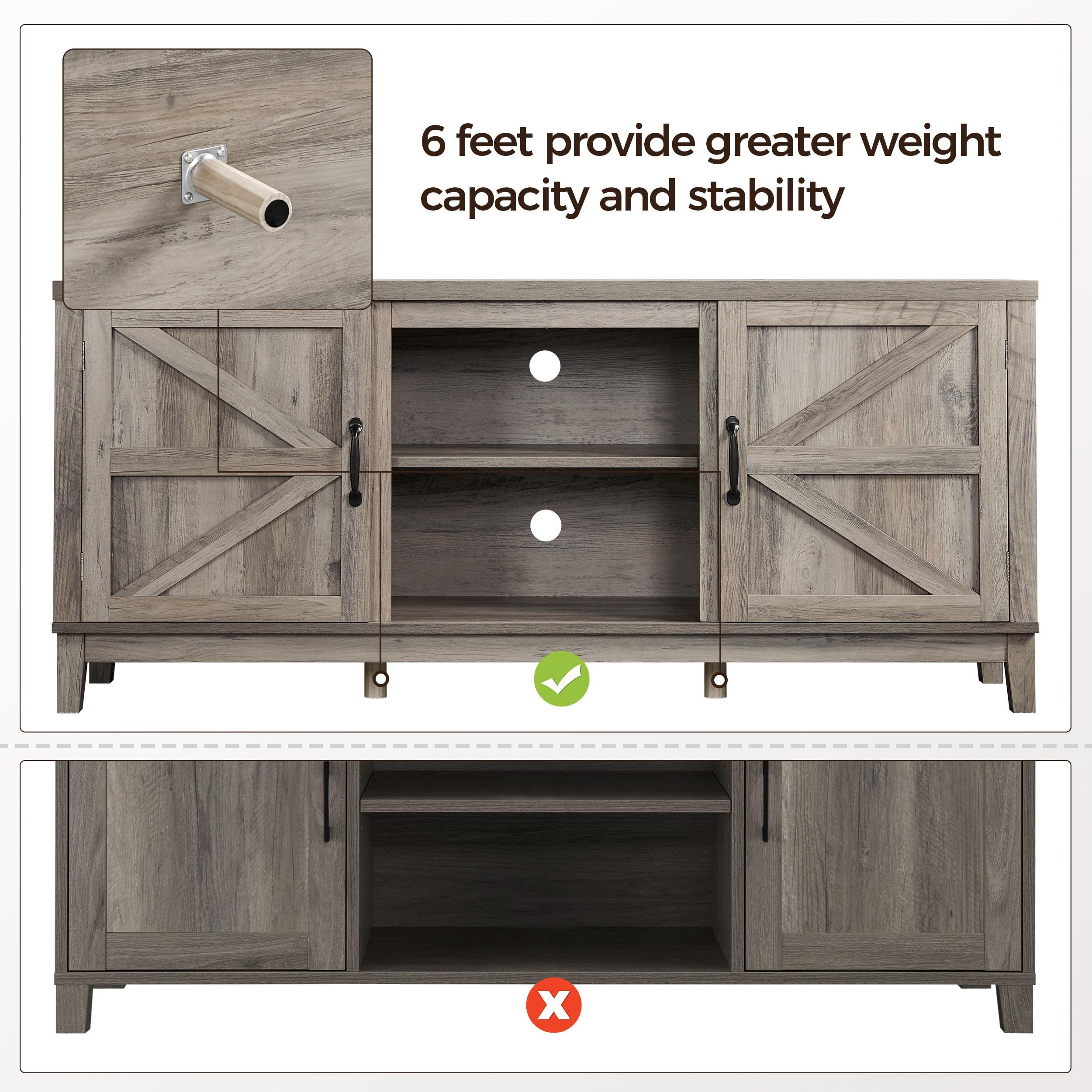 Yaheetech 65 Inch TV Stand - Farmhouse Style Entertainment Center with Double Barn Doors, Gray - Perfect for Living Room & Bedroom - Sturdy TV Console Table for Flat Screen TVs