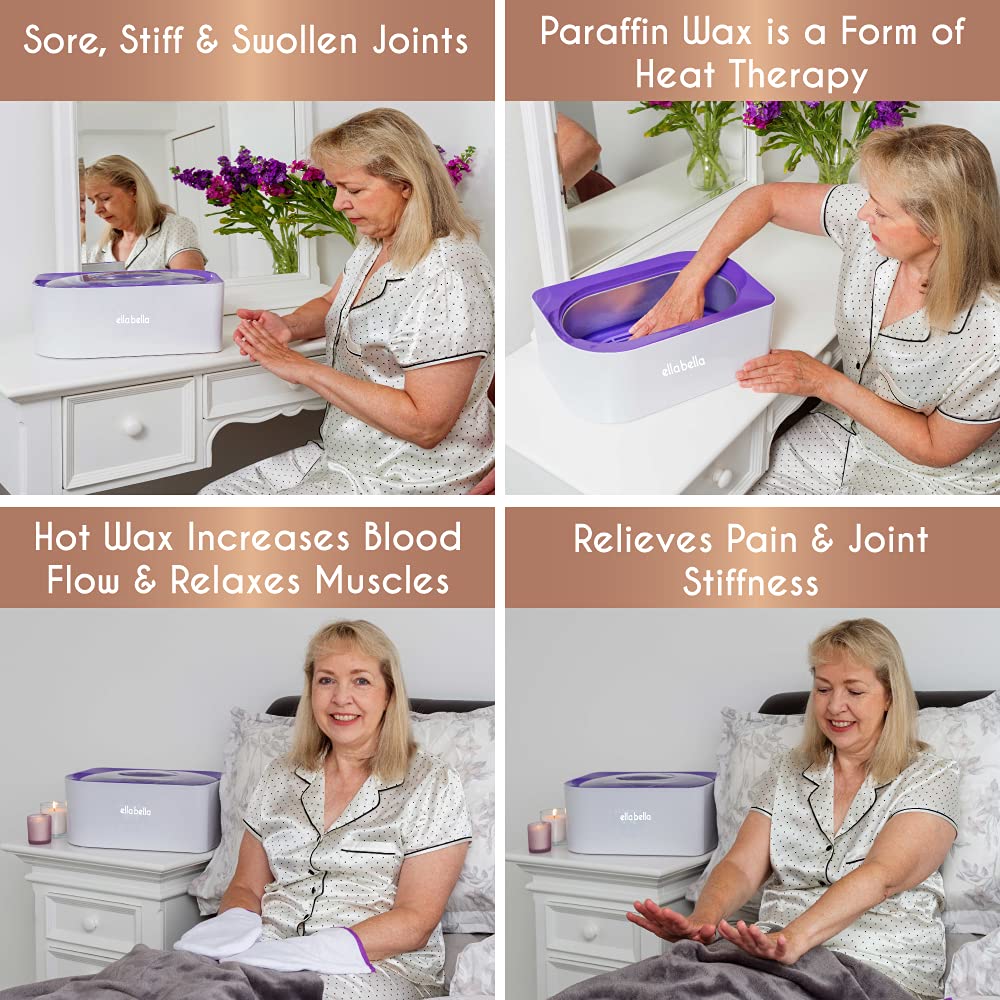 ELLA BELLA® Professional Paraffin Wax Machine Kit for Hands & Feet - Wax Warmer with Refills, Mitts & Booties - Hot Wax Therapy for Arthritis Pain Relief & Moisturizing Skin Care - Perfect for Home Spa & Nail Salon Use