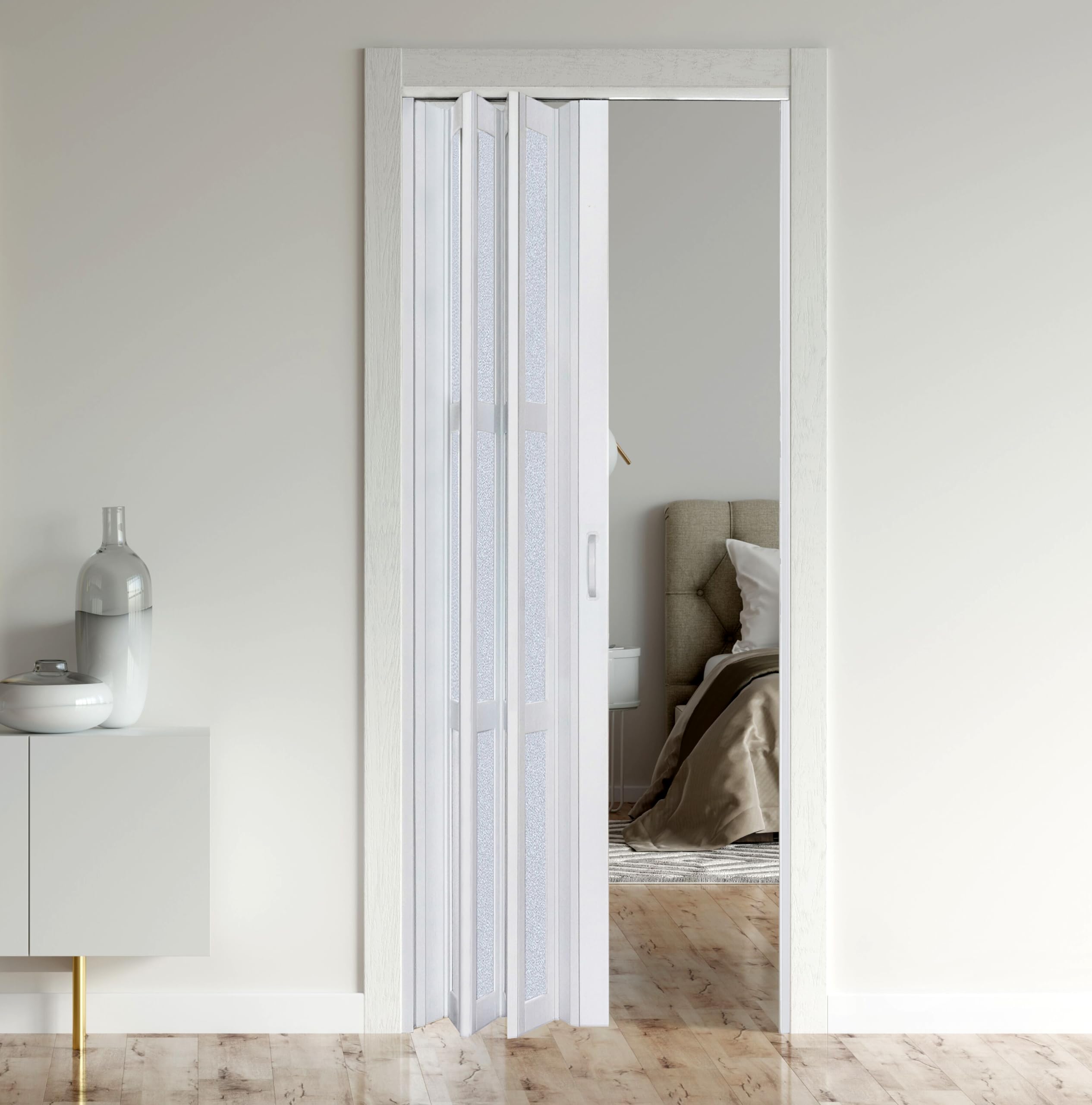 30x96 Inch White Accordion Folding Door for Closet - Interior Room Divider with Installation Hardware & Lock - Perfect for Bedrooms, Apartments, and Home Offices