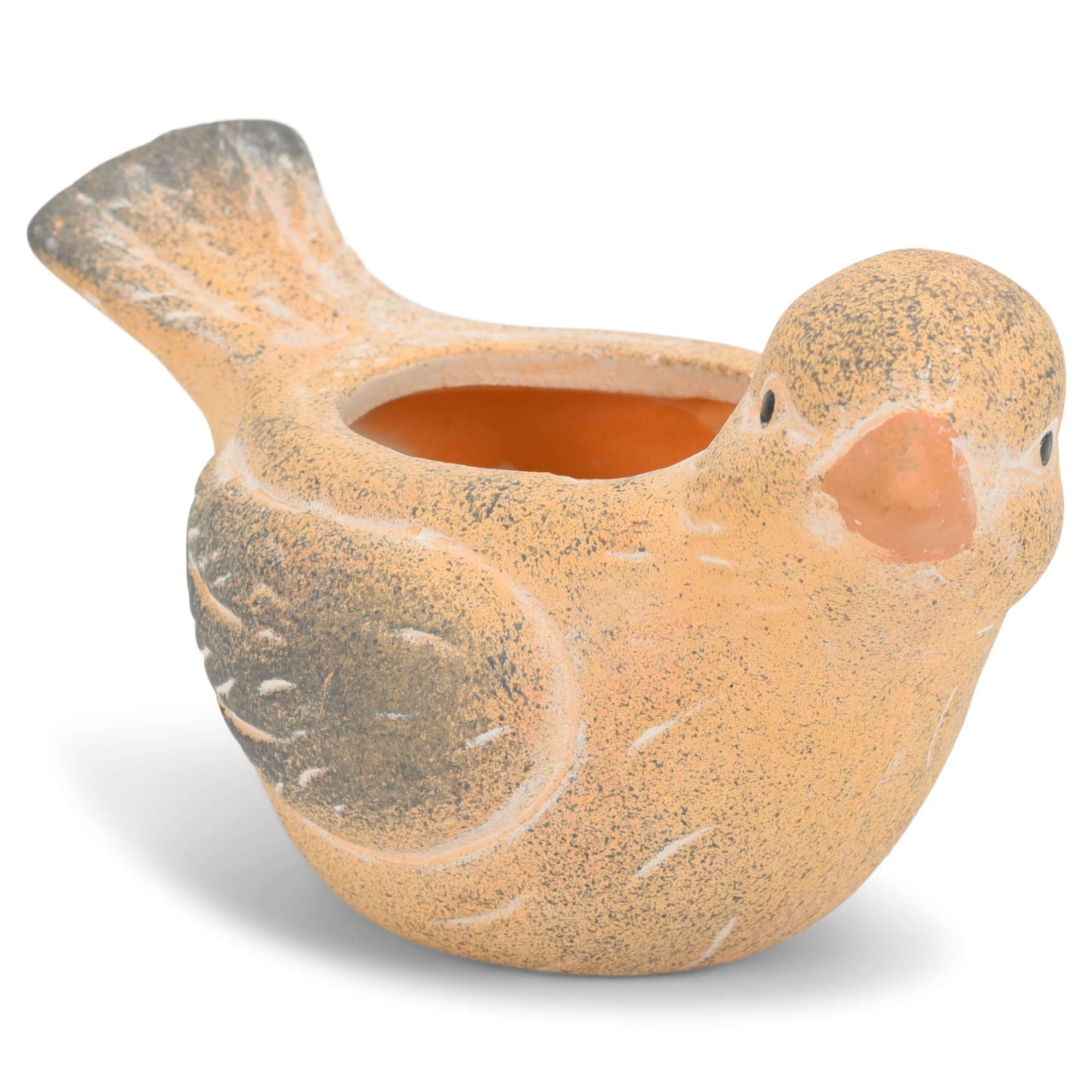 Napco Song Bird Distressed Finish 2 Inch Ceramic Flower Pot Planter - Orange & Grey Vintage Style - Perfect for Succulents, Small Plants & Home Decor