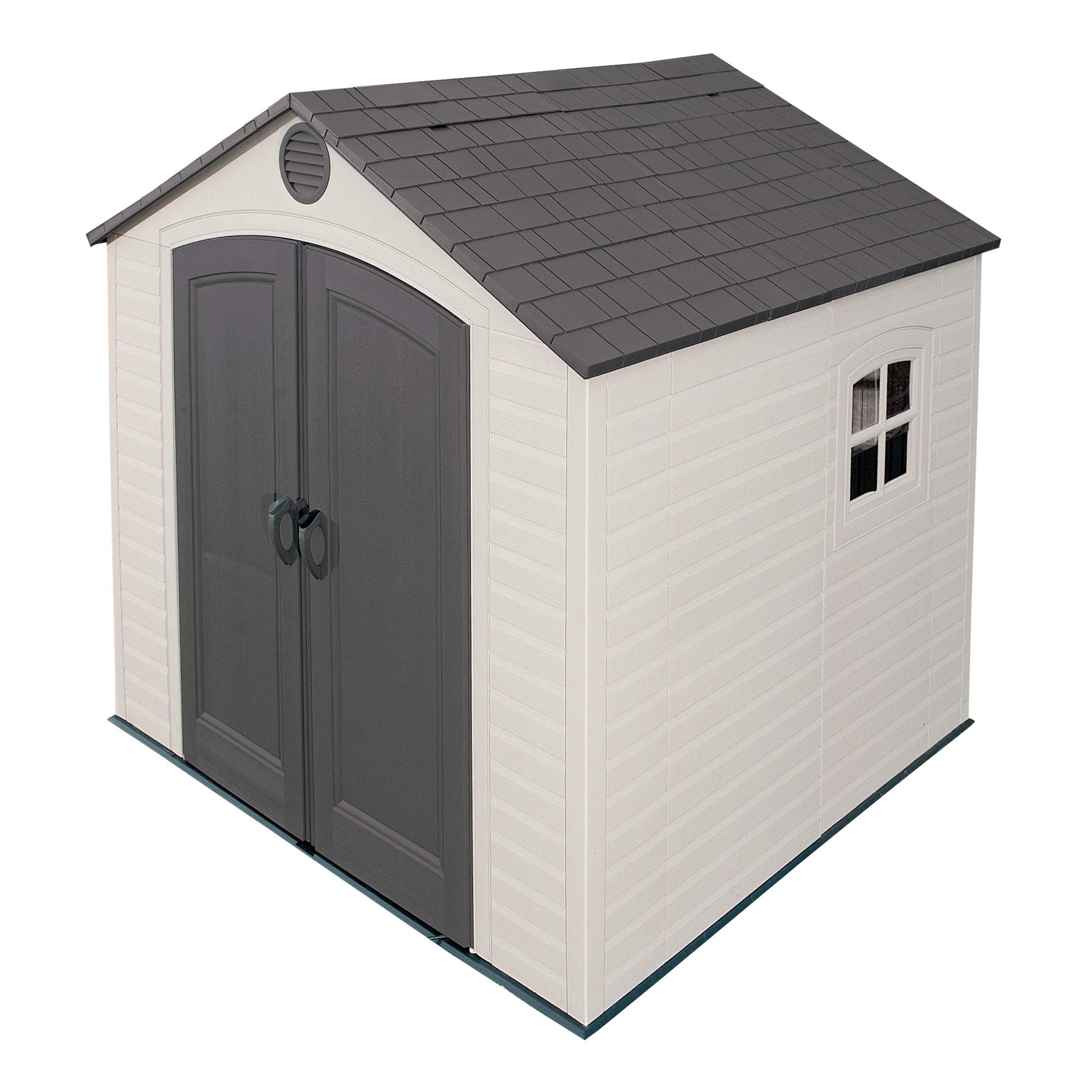 Lifetime 6411 8x7.5 ft Outdoor Storage Shed with Window - Weather-Resistant Putty/Brown - Perfect for Backyard, Garden & Patio Organization
