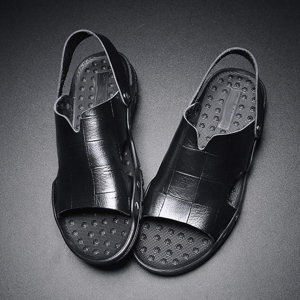 Men's Genuine Leather Summer Sandals - Breathable Non-Slip Casual Slippers for Streetwear & Daily Comfort (Size 11) | Perfect for Beach, Travel & Outdoor Activities
