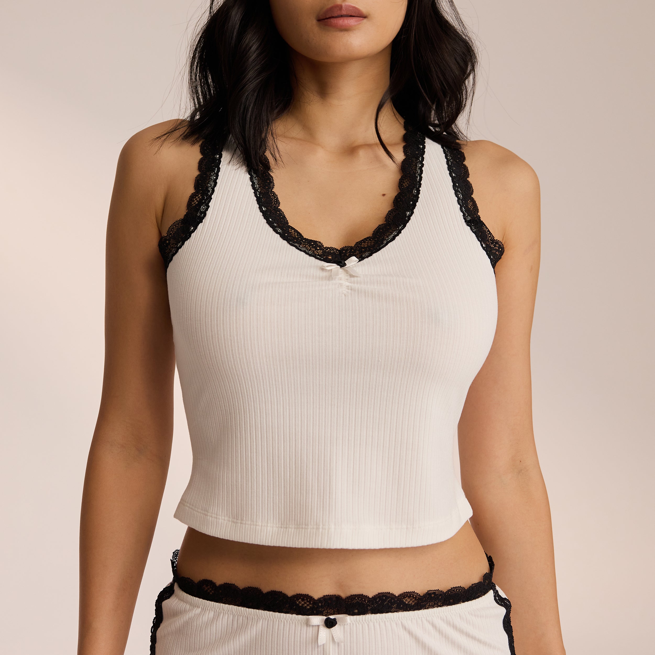 Lace Vest Pajama Top for Women - Soft Comfortable Sleepwear & Lounge Wear - White Lace Nightwear for Relaxing at Home or Travel