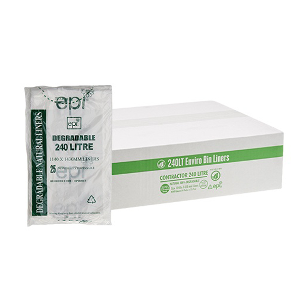 240Lt Eco-Friendly Contractor Trash Bags - Heavy Duty Natural Bin Liners for Construction Sites & Home Waste Disposal