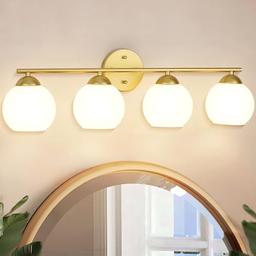 Gold & Milk Glass - 4 Light
