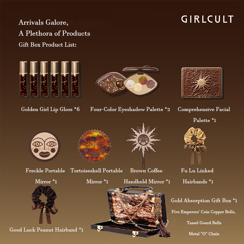 Girlcult Golden Harvest Makeup Gift Box Set - All-in-One Eyeshadow Palette & Lip Gloss Kit for Party, Date Night & Special Occasions