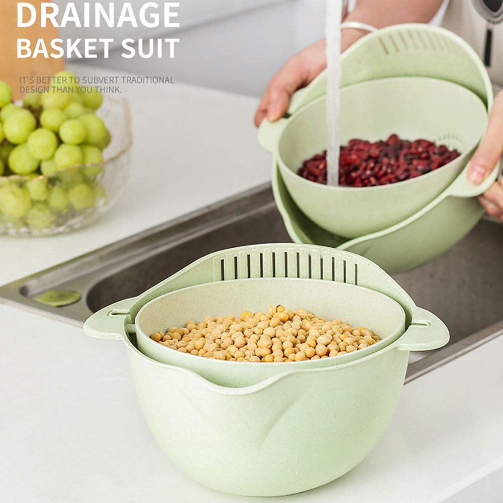 Forart 2-in-1 Kitchen Strainer and Colander Set - Large Plastic Washing Bowl with Rotatable Double-Layer Drain Basket for Cleaning Fruits, Vegetables, Pasta - Perfect for Meal Prep, Salad Making, and Healthy Cooking