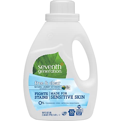 Seventh Generation Free & Clear Liquid Laundry Detergent - 50 oz Biodegradable, Hypoallergenic, Eco-Friendly Laundry Soap for Sensitive Skin - Perfect for Baby Clothes, Athletic Wear & Everyday Laundry