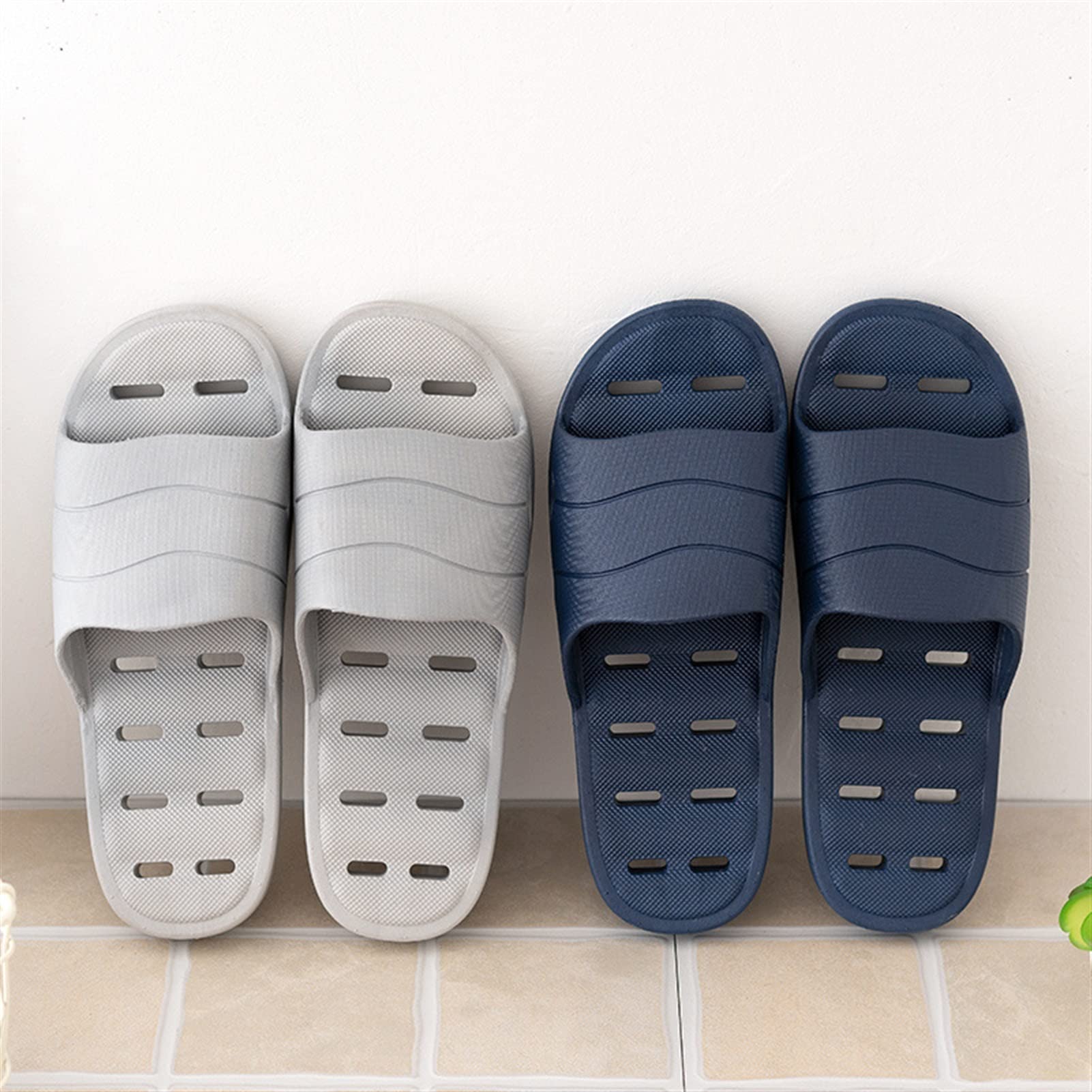 TOMYEUS Men's Shark Slippers - Non-Slip Bathroom & Shower Sandals, Soft Massage House Slippers, Comfortable Summer Indoor/Outdoor Slippers (Navy Blue, Size 44-45) - Perfect for Home, Beach, Pool & Spa Use