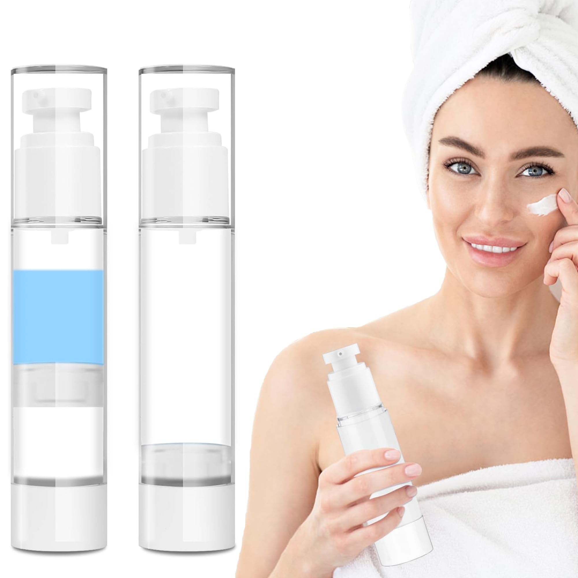 Bonzella 50ML Airless Pump Jars (Pack of 2) - Refillable Cosmetic Vacuum Bottles for Creams, Lotions & Serums | Leak-Proof Acrylic Moisturizer Containers | Perfect for Travel, Skincare Routine & Makeup Foundation Storage