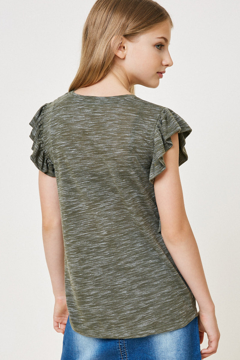 Heathered Ruffle Pocket T-Shirt for Women - Casual Comfort Top with Stylish Details | Perfect for Everyday Wear, Outings & Layering