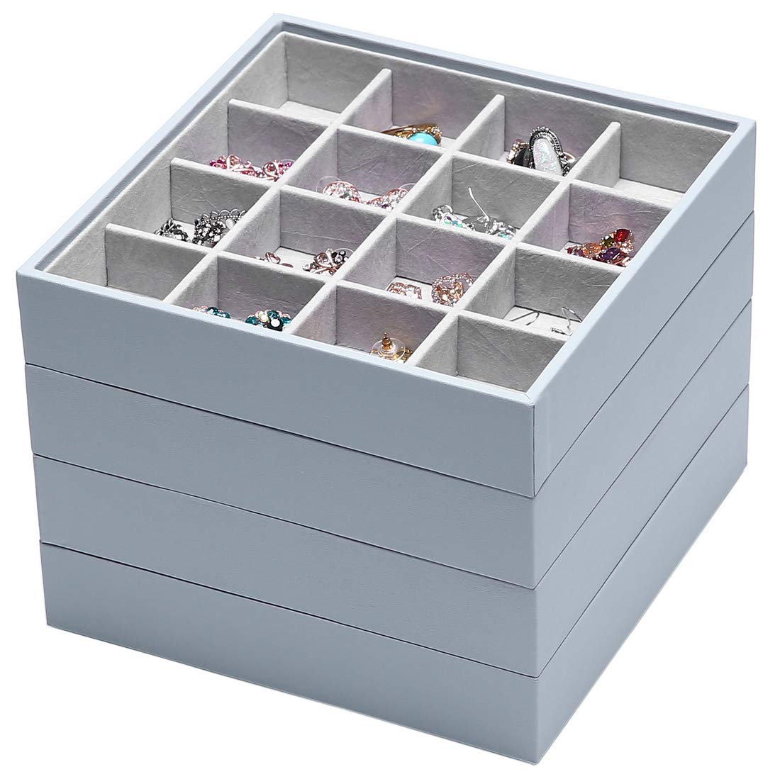 Magic Stackable Jewelry Organizer Trays - 5-Piece Set for Necklaces, Rings & Cosmetics | Closet & Dresser Drawer Storage | Perfect for Travel, Vanity & Gift Giving