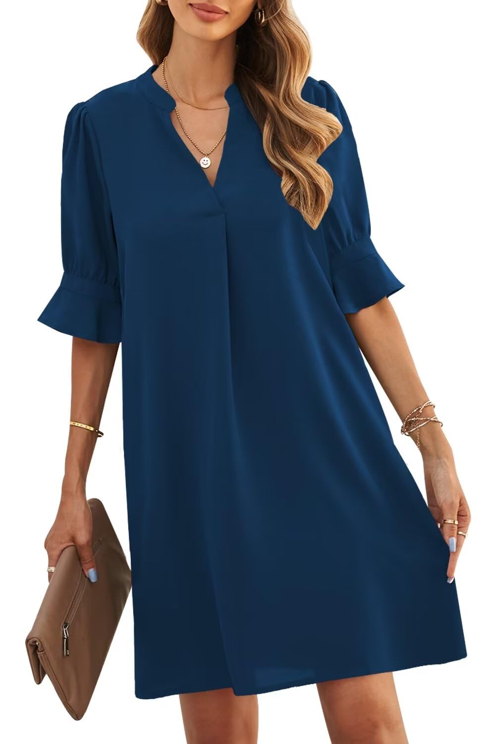 JOCAFIYE Women's Casual Short Sleeve V-Neck Summer Dress 2025 - Perfect for Beach Outings, Picnics & Summer Vacations