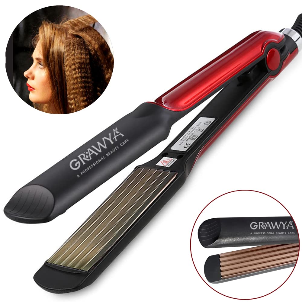 Grawya Professional Neo Tress Hair Crimper - Red Hair Crimping Iron for Wavy & Curly Styles - Perfect for Salons, Home Use & Styling Parties