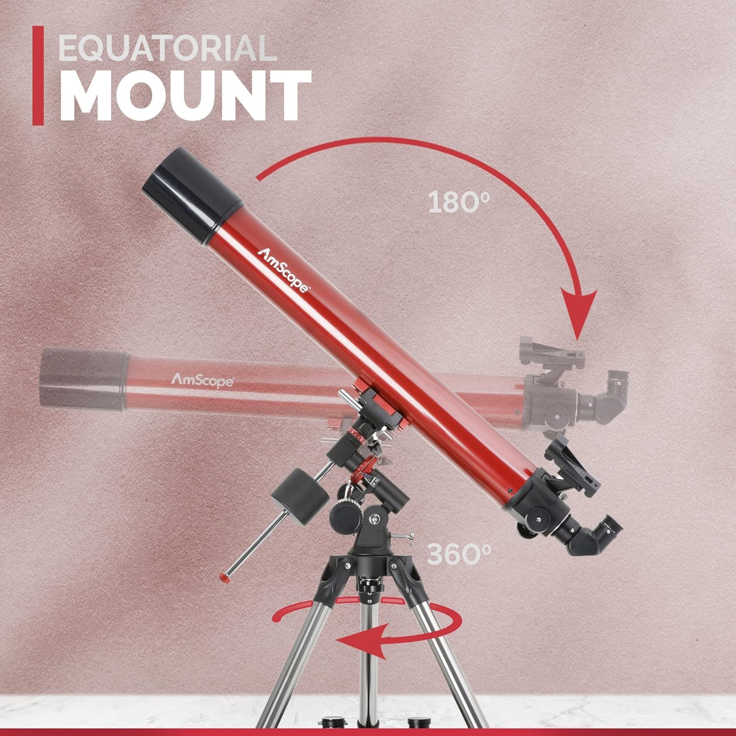 AmScope 80mm Aperture Refractor Telescope with Equatorial Mount - 900mm Focal Length Astronomy Telescope with Stainless Steel Tripod & Red Dot Finder - Perfect for Stargazing, Astrophotography and Celestial Observation