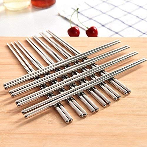 5 Pairs Reusable Stainless Steel Chopsticks - Classic Metal Chopsticks Set | Dishwasher Safe, Non-Slip & Lightweight | Perfect for Asian Cuisine, Sushi, Ramen & Home Dining