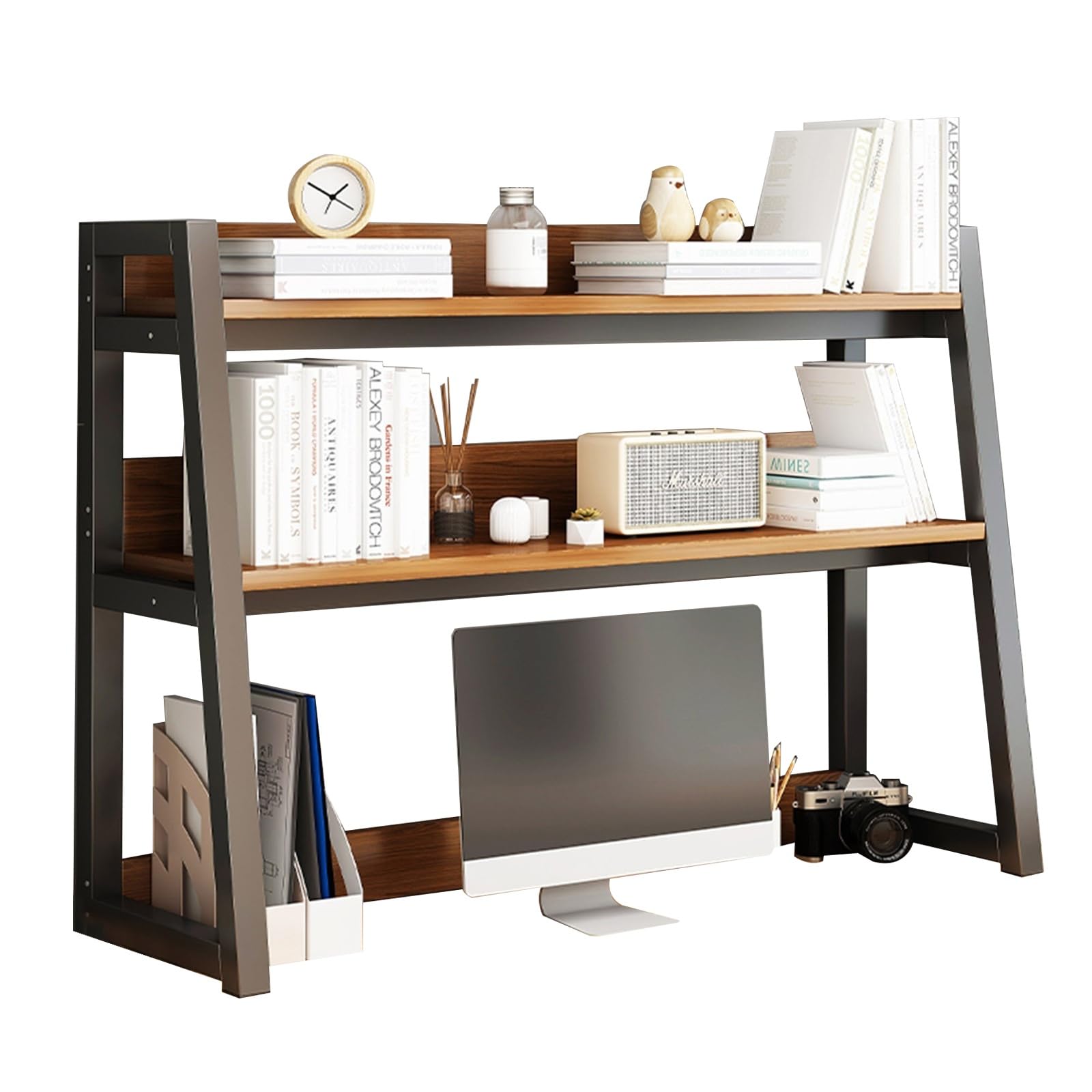 2-Tier Desktop Hutch Shelf - Computer Desk Organizer & Bookcase for Home Office | Multipurpose Storage Rack for Countertop Display (29.5 Inch) - Perfect for Dorm, Workspace & Clutter-Free Organization