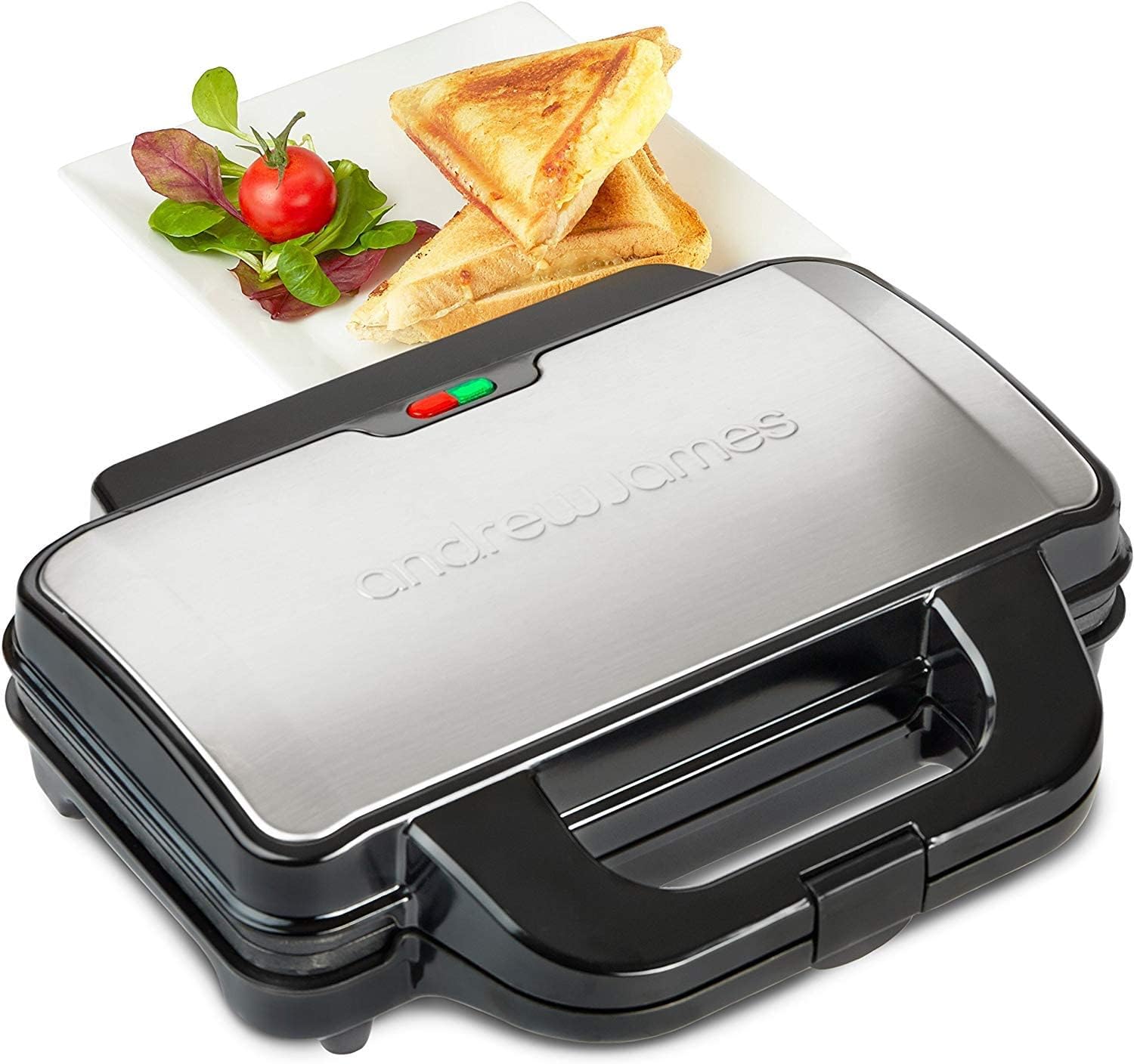 Andrew James 900W Electric Deep Fill Sandwich Maker - 4 Slice Triangle Grill Press with Non-Stick Plates & Cool Touch Handle - Perfect for Thick Cheese Toasties, Paninis & Large Deep Filled Sandwiches - Ideal for Breakfast, Lunch & Quick Snacks at Home or Office