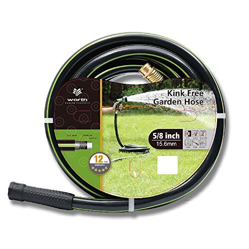 Worth Garden 5/8 in. x 100 ft. Heavy Duty Flexible Garden Hose - Non-Kinking, Durable PVC Material with Brass Fittings - 12-Year Warranty (H155B02) - Perfect for Lawn Care, Gardening, and Outdoor Watering