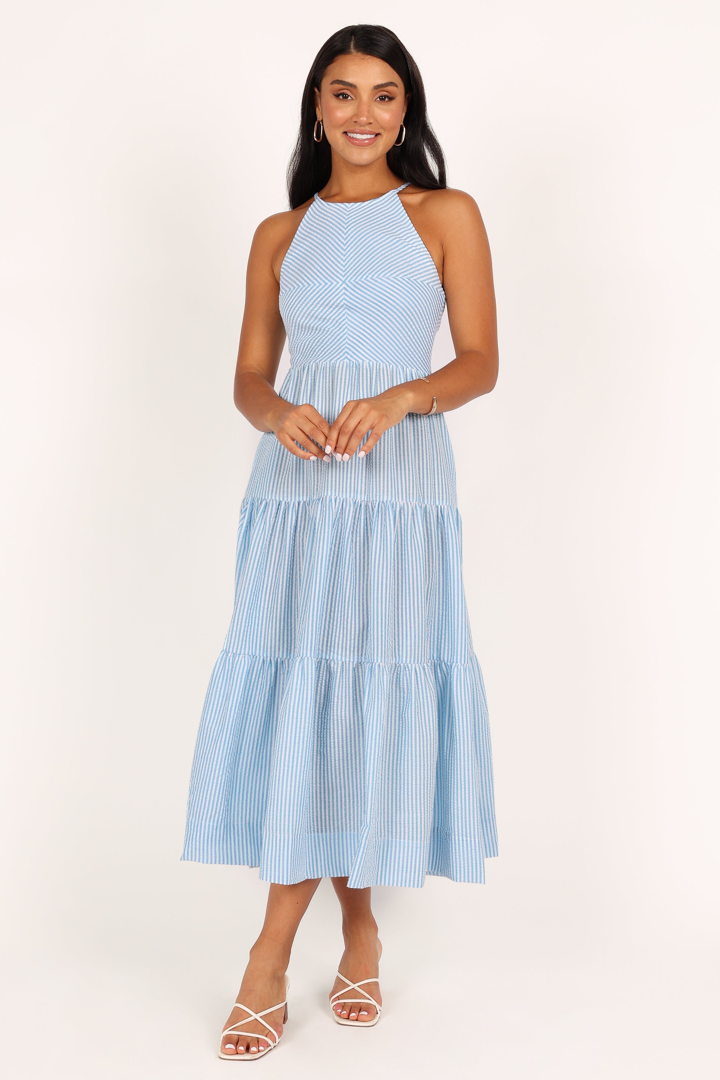Caspian Tiered Maxi Dress - Blue Stripe Flowy Summer Dress for Women | Beach Cover Up, Vacation Outfit, Boho Chic Fashion