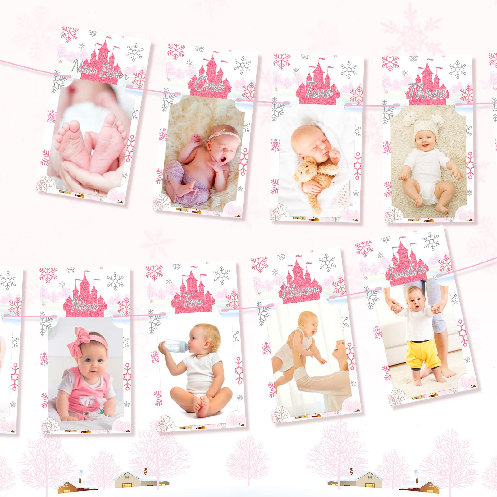 Winter Onederland 1st Birthday Girl Decorations Set - Frozen Snowflake Theme Party Supplies with Birthday Banner & Monthly Photo Banner - Perfect for 1st Birthday Celebrations, Baby Showers, and Winter-Themed Parties