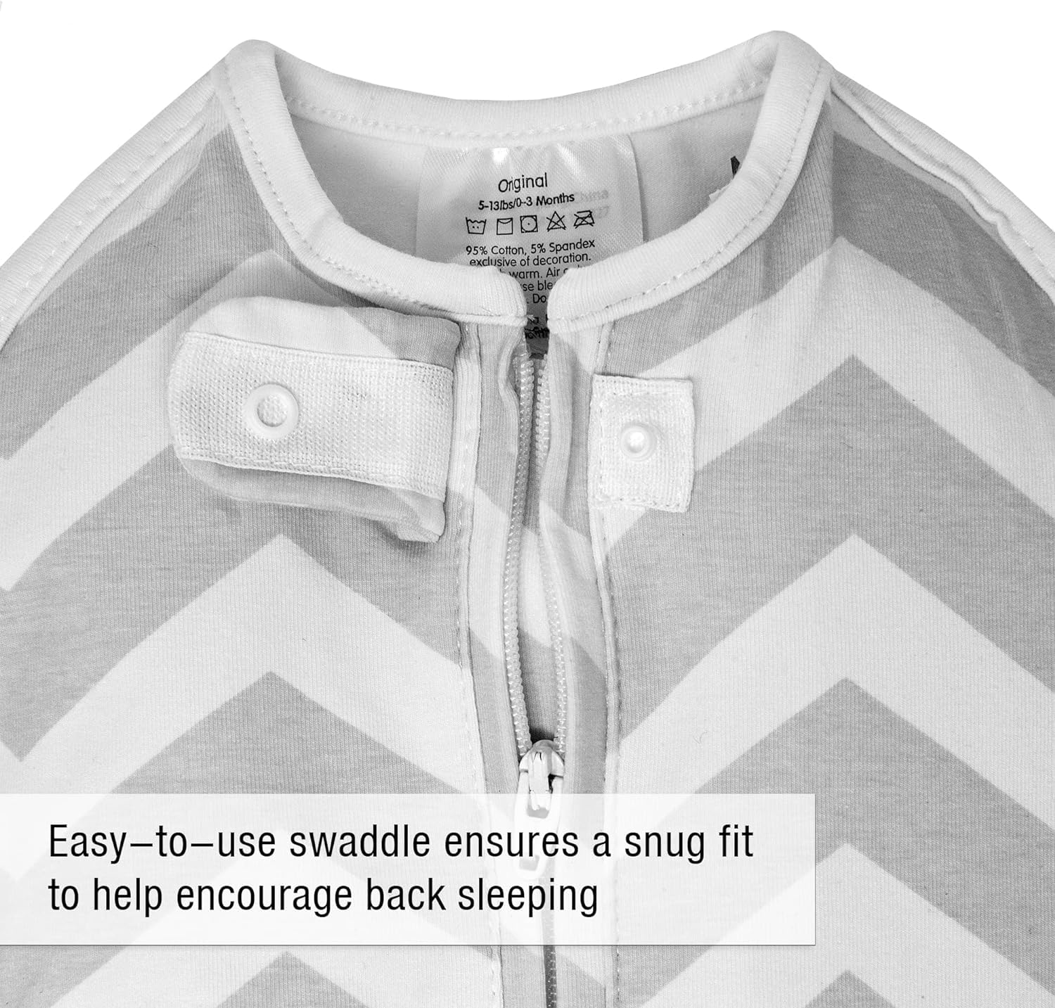 Original Woombie Baby Swaddle Blanket - Soft Cotton Wearable Swaddler for Newborns 5-13 lbs - Soothing Sleep Solution for Infants - Sleepy Gray Chevron Pattern - Perfect for Nursery, Travel & Calming Fussy Babies
