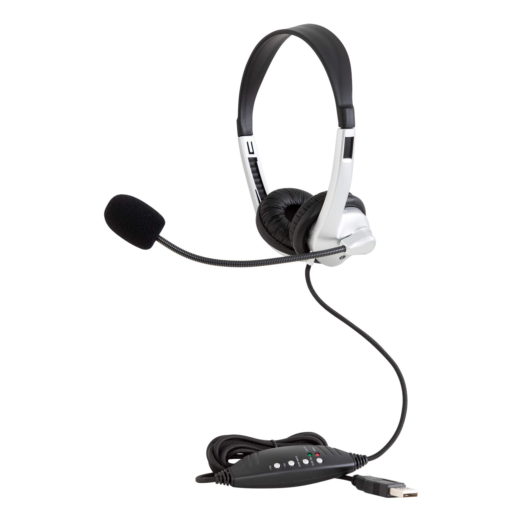 Egghead EGG-IAG-1007FAUSB-10-SO USB Stereo Headphones with Boom Microphone - 10 Pack (Silver/Black) - Perfect for Online Classes, Call Centers & Remote Work