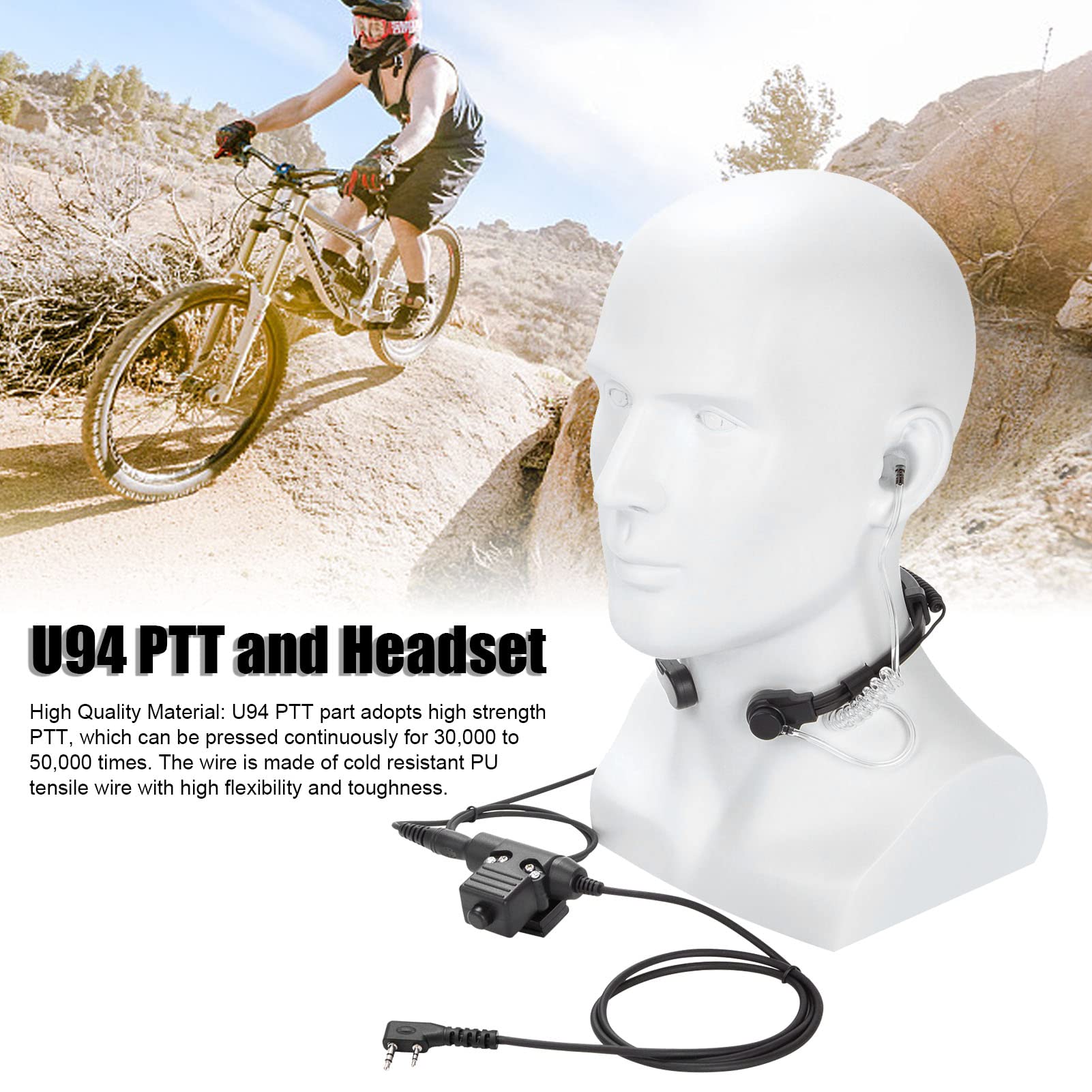 Tactical Throat Mic Headset with Noise Reduction & Adjustable U94 PTT - Compatible with Kenwood TK-3107, Baofeng UV-5R, BF-888S, WLN KD-C1 & Other K Radios - Ideal for Outdoor Adventures, Security, Construction & Emergency Communication