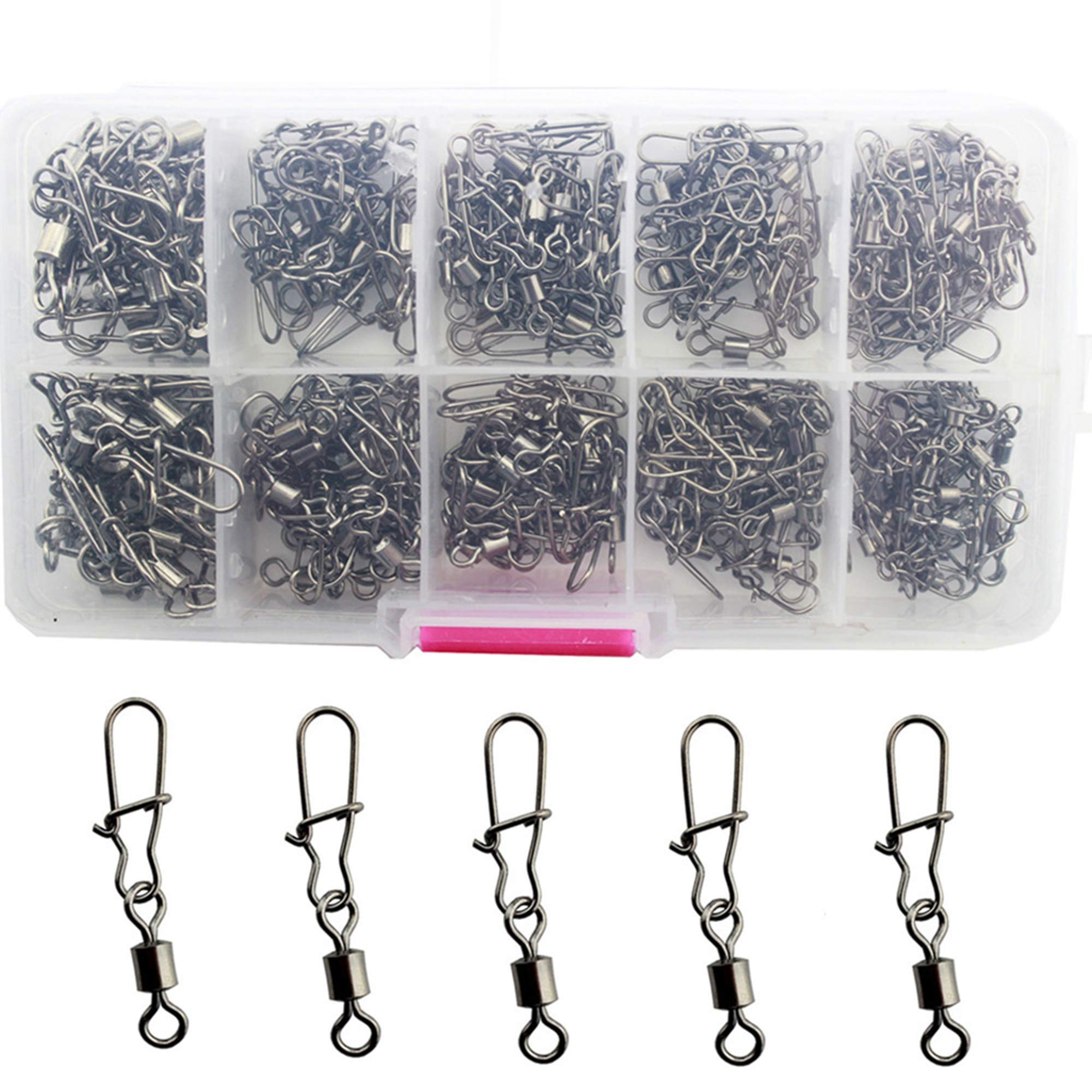 210pcs High Strength Fishing Swivel Snap Connectors - 100% Copper & Stainless Steel Rolling Swivels with Secure Snaps - Durable Fishing Tackle Kit for Freshwater & Saltwater Angling
