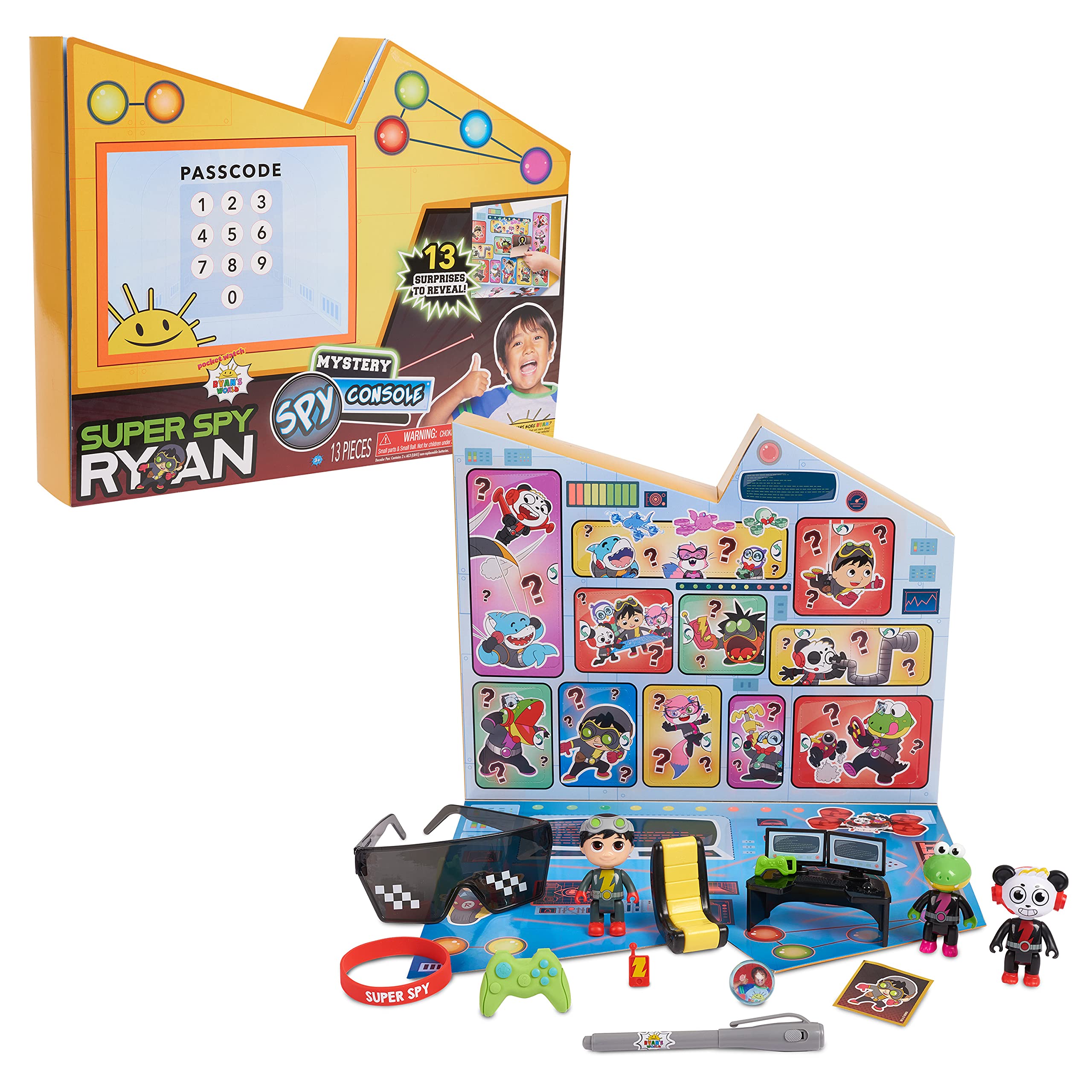 Ryan's World Super Spy Golden Console Toy for Kids Ages 3+ - 13 Surprise Toys Inside with Secret Spy Pen for Hidden Images - Amazon Exclusive by Just Play - Perfect for Spy Games, Birthday Gifts & Pretend Play Adventures