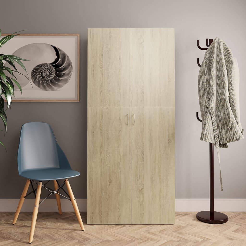 vidaXL Modern Shoe Storage Cabinet - 6 Adjustable Shelves, 2 Doors, Entryway Organizer for Shoes & Books - Contemporary Floor Cabinet for Living Room, Office, Hallway (Sonoma Oak Finish)