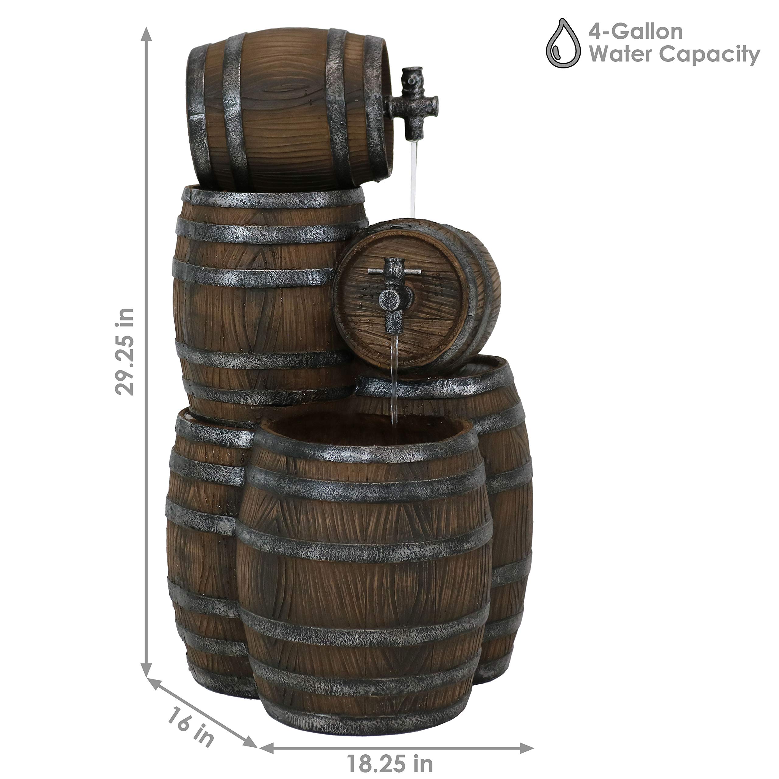 Sunnydaze 29-Inch Whiskey Barrel Outdoor Water Fountain with LED Lights & Adjustable Flow Electric Pump - Perfect for Garden, Patio, and Backyard Decor