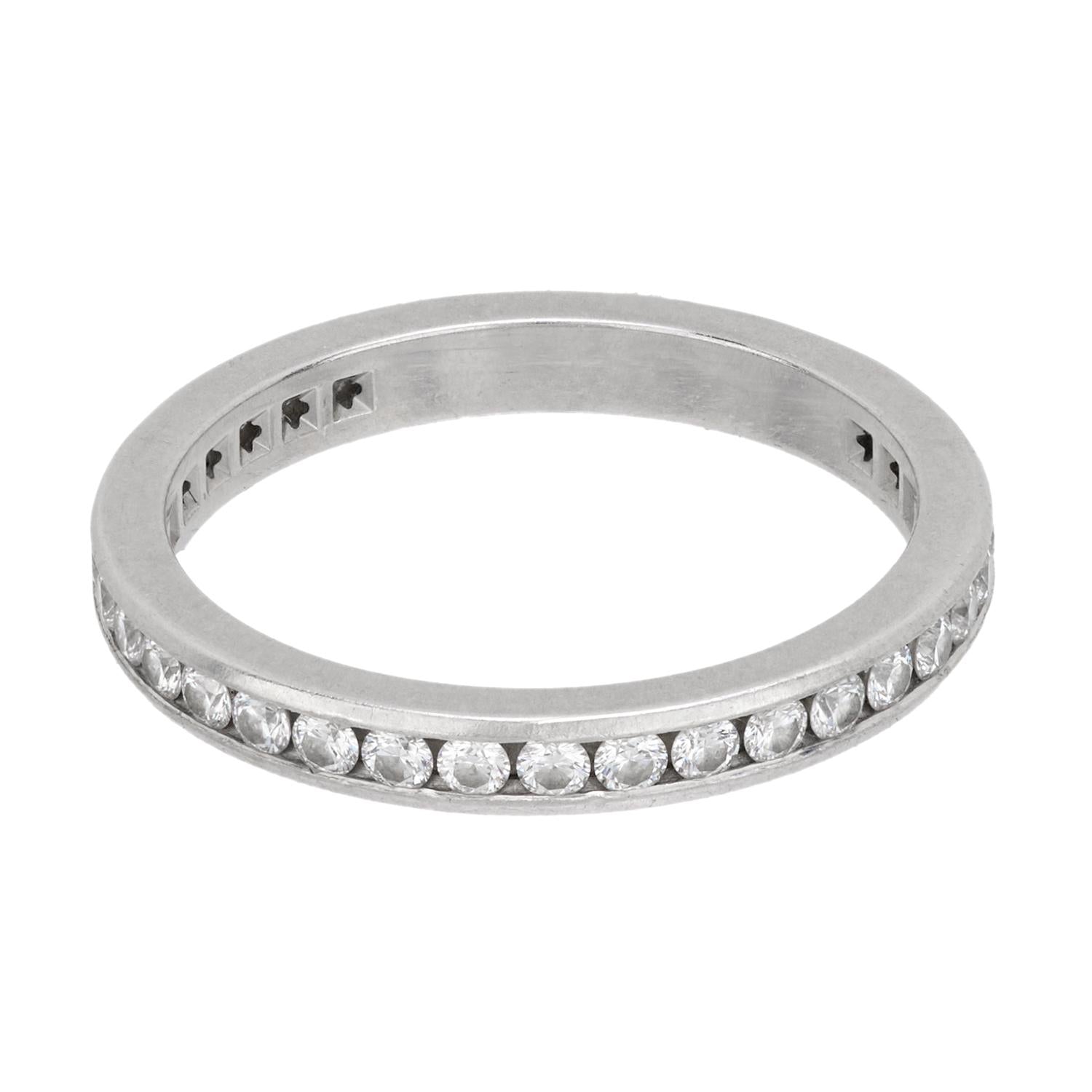 TIFFANY & CO. Platinum Diamond Eternity Band Ring - Vintage Engagement Wedding Anniversary Jewelry Gift for Her - Perfect for Bridal, Proposal & Special Occasions