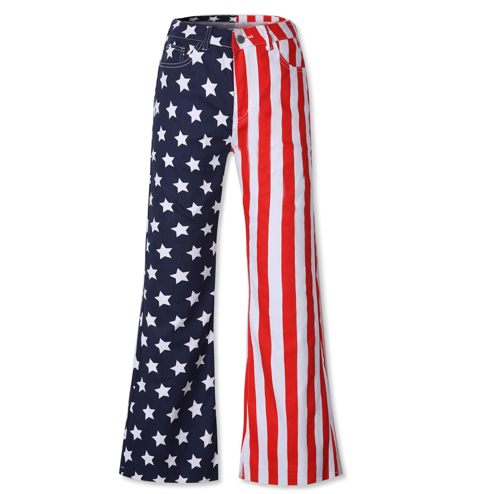 Women's American Flag Print Flared Jeans - Patriotic 4th of July Denim Pants for Summer | Casual Outfit, Street Style & Independence Day Celebrations