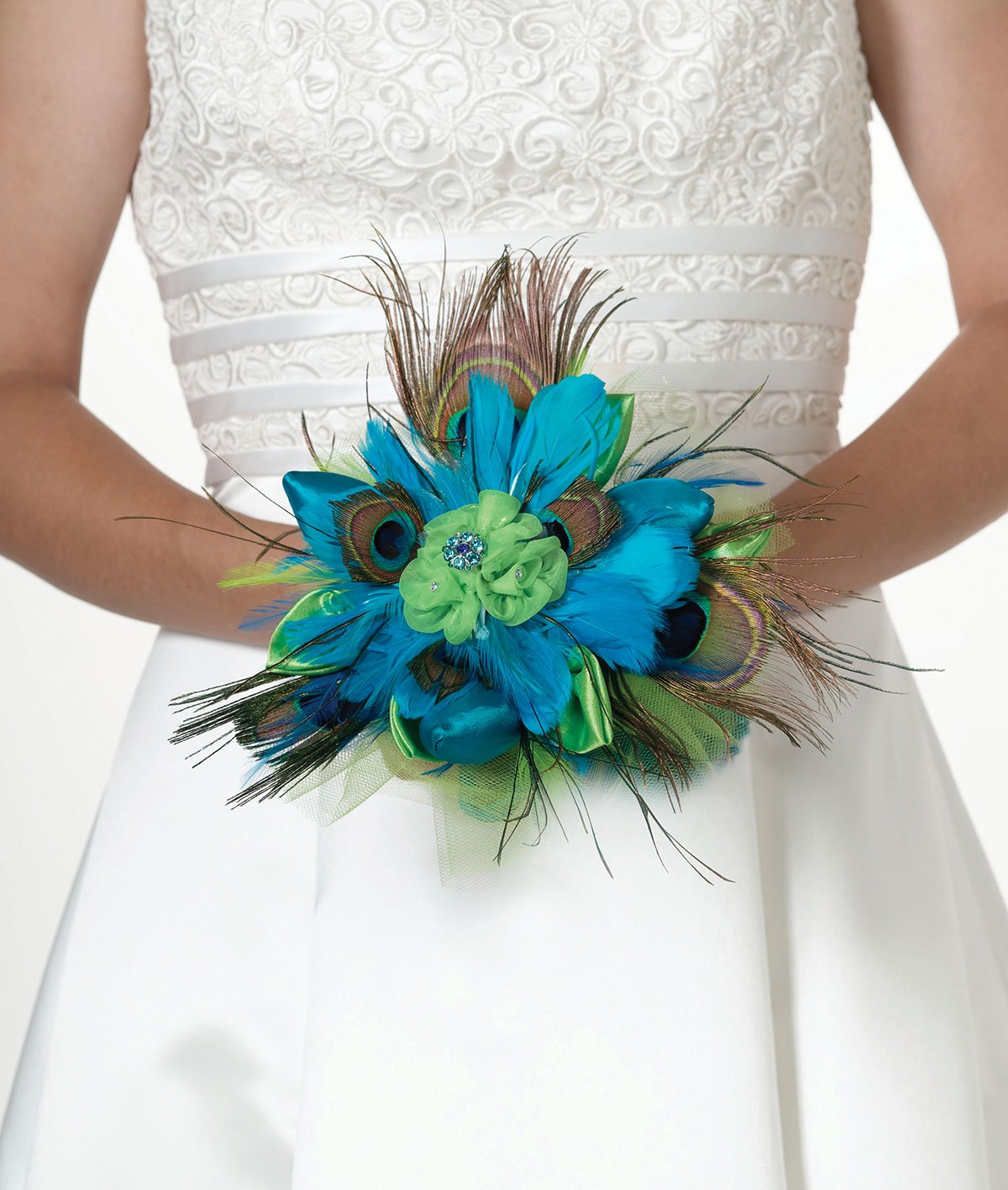 Lillian Rose Aqua Peacock Feather Wedding Bouquet - Elegant Handmade Bridal Bouquet for Wedding, Bridal Shower, Anniversary & Photo Props (Clear)