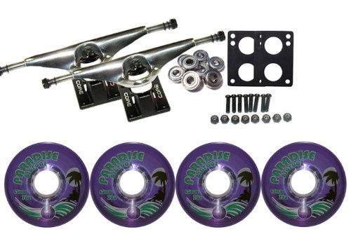 Premium Longboard Skateboard Trucks Combo Set - 65mm Bigfoot Islanders Wheels with Silver Trucks, Bearings & Hardware Kit (Purple Wheels, 7.0