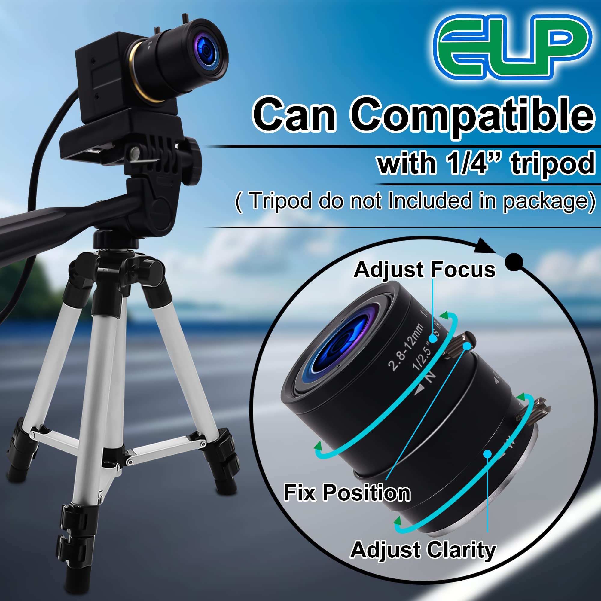 5MP USB Webcam with 2.8-12mm Manual Zoom Lens | UVC USB 2.0 PC Camera | Variable Focus for Computers, Laptops & Raspberry Pi | Perfect for Video Conferencing, Live Streaming & Close-up Industrial Inspection