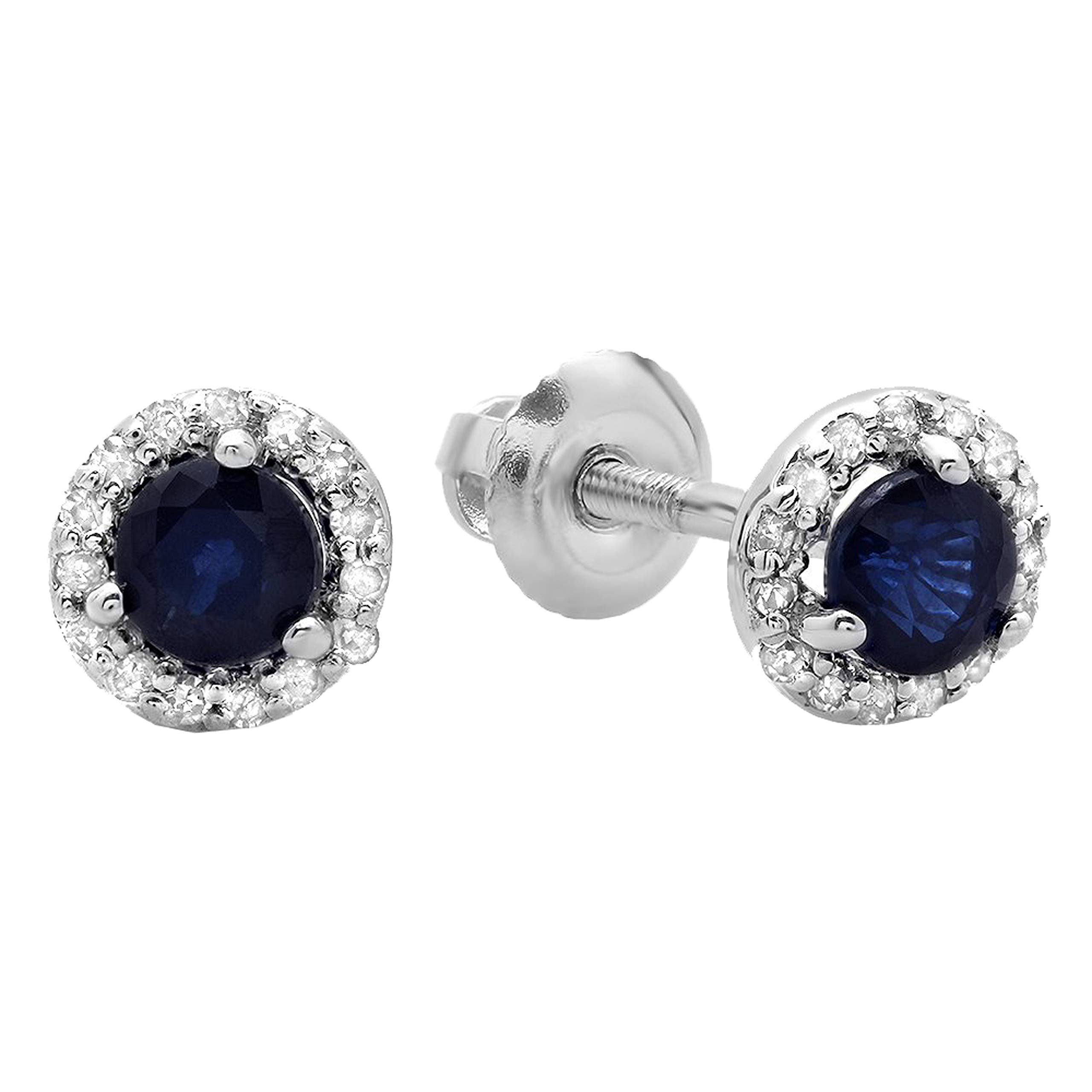 Dazzlingrock Collection 3.5mm Round Blue Sapphire & White Diamond Halo Stud Earrings for Women - 10K Solid White Gold - Perfect for Weddings, Anniversaries & Special Occasions