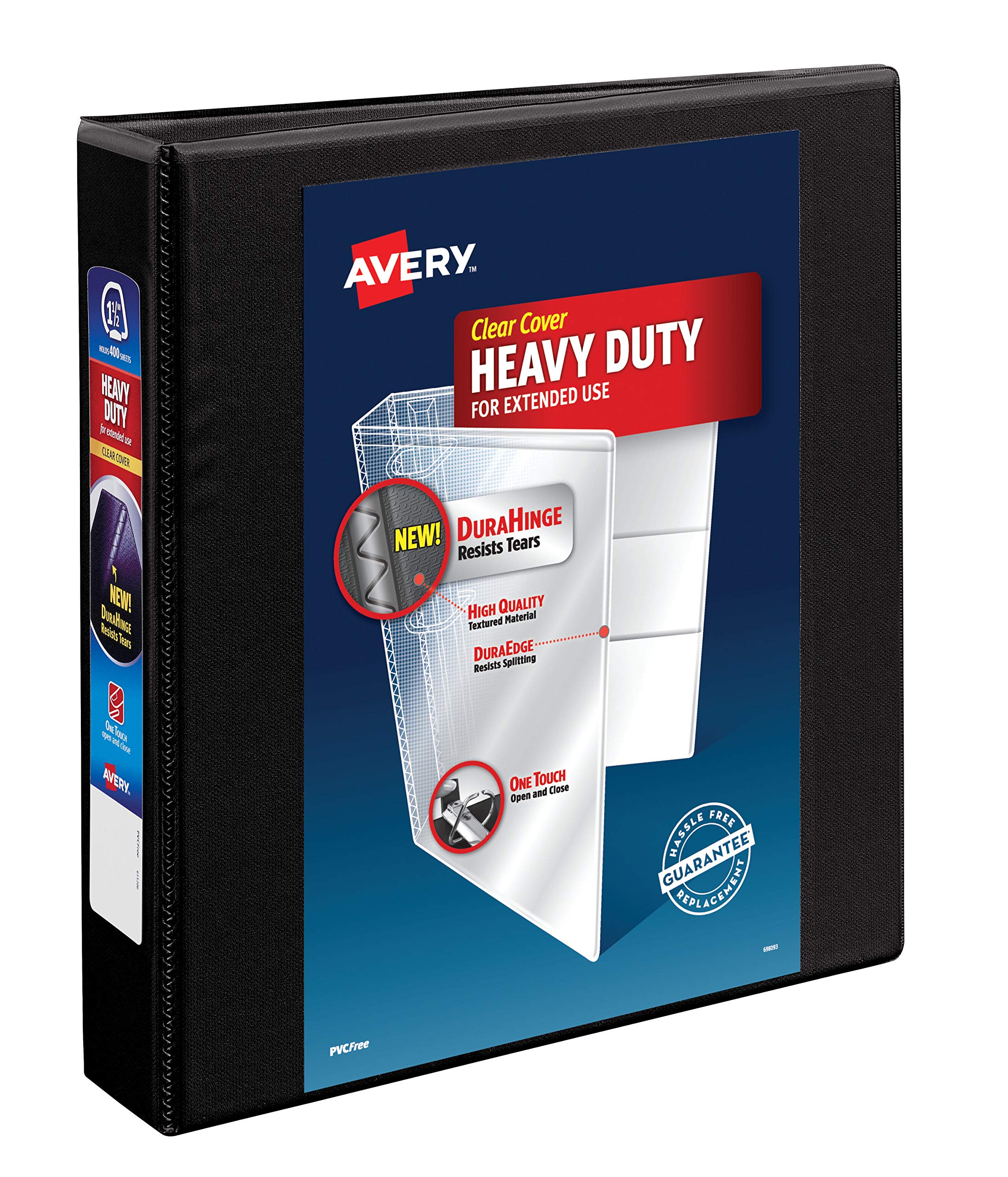 Avery Heavy Duty 3-Ring Binder 1.5 Inch - Black EZD One-Touch Ring Binder for 8.5x11 Paper (79695) | School, Office & Home Organization Supplies
