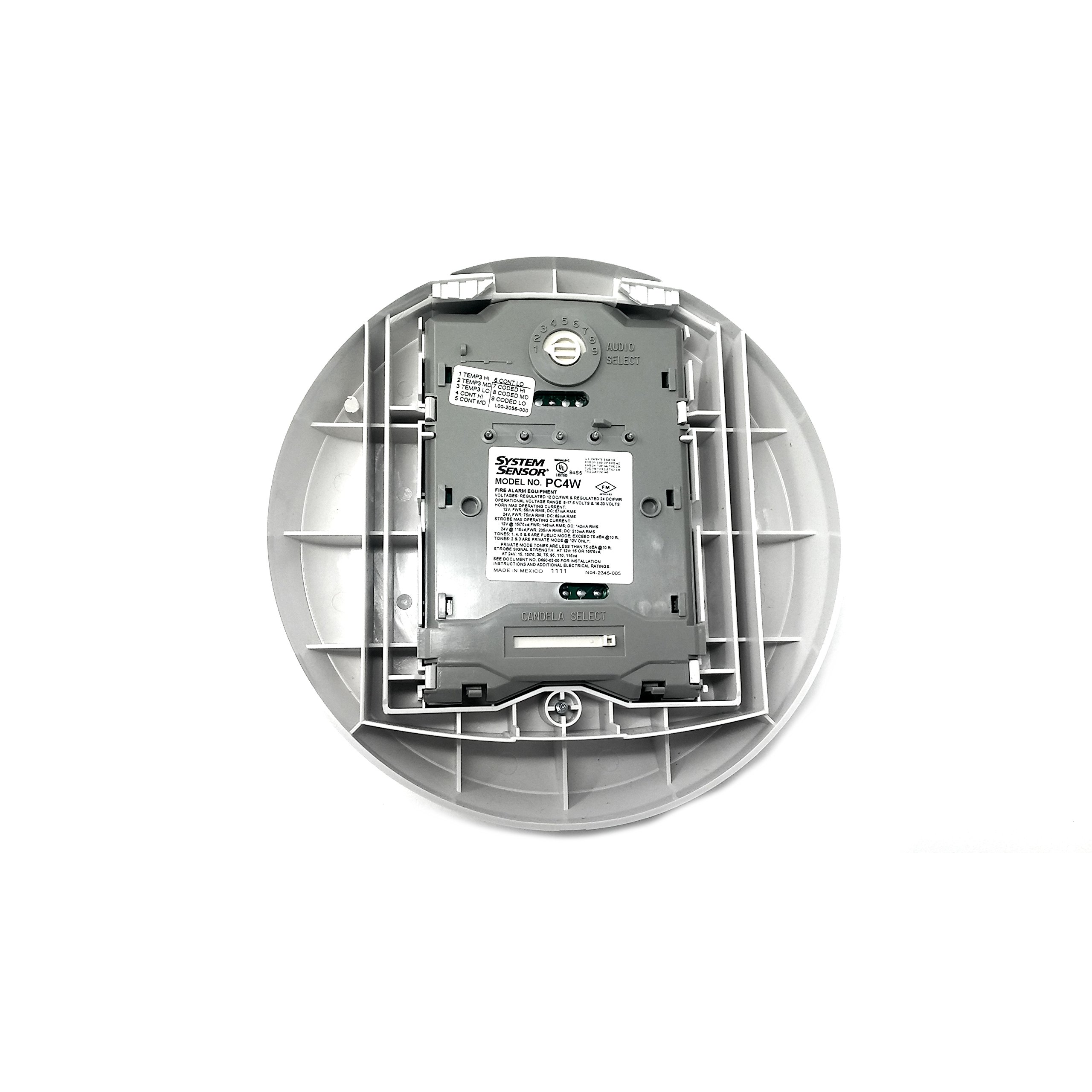 SYSTEM SENSOR PC4W 4-Wire Horn Strobe Alarm with Ceiling Mount - White - Fire Safety Device for Commercial Buildings & Warehouses