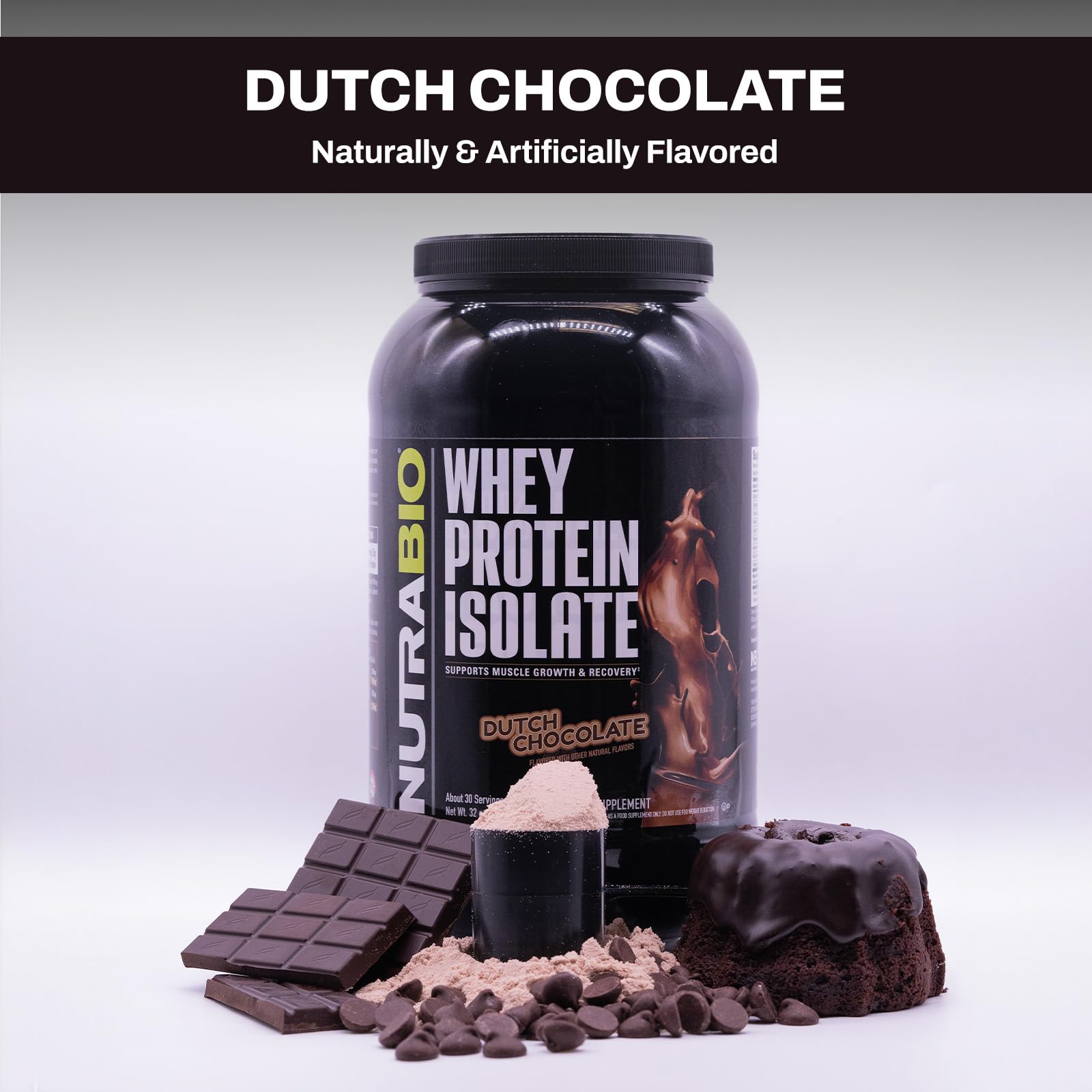 NutraBio Whey Protein Isolate Powder - 25g Protein Per Scoop, Complete Amino Acid Profile - Soy Free, Gluten Free, Non-GMO, No Fillers - Dutch Chocolate Flavor (5 Lbs) - Post Workout Recovery, Muscle Building, Healthy Snack for Fitness Enthusiasts