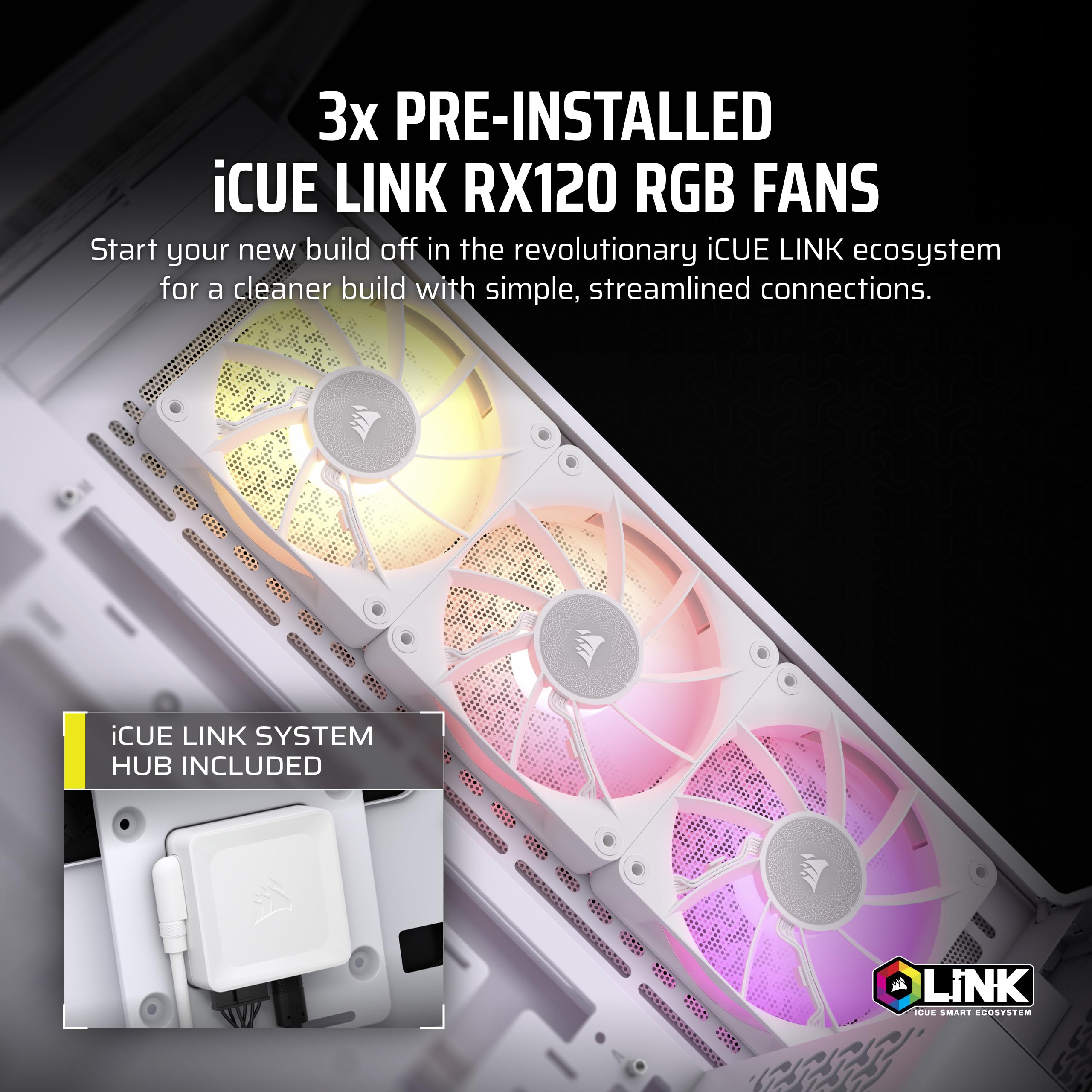 CORSAIR iCUE Link 3500X RGB Mid-Tower ATX PC Gaming Case - White with Panoramic Tempered Glass, Reverse Connection MB Compatible & 3x iCUE Link RX120 RGB Fans - Perfect for Gaming Rigs, Streaming Setups & Custom PC Builds