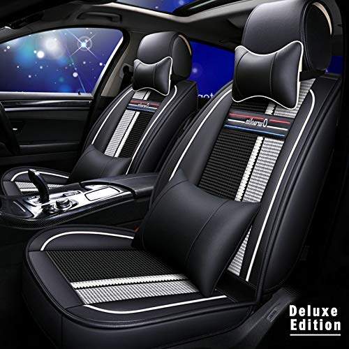 Waterproof & Breathable Car Seat Covers for Volkswagen Jetta Passat Polo Golf Touran Tiguan - 5-Piece Full Set Front & Rear Seat Protectors (Black & White) | Perfect for Daily Commuting, Road Trips & Pet Protection