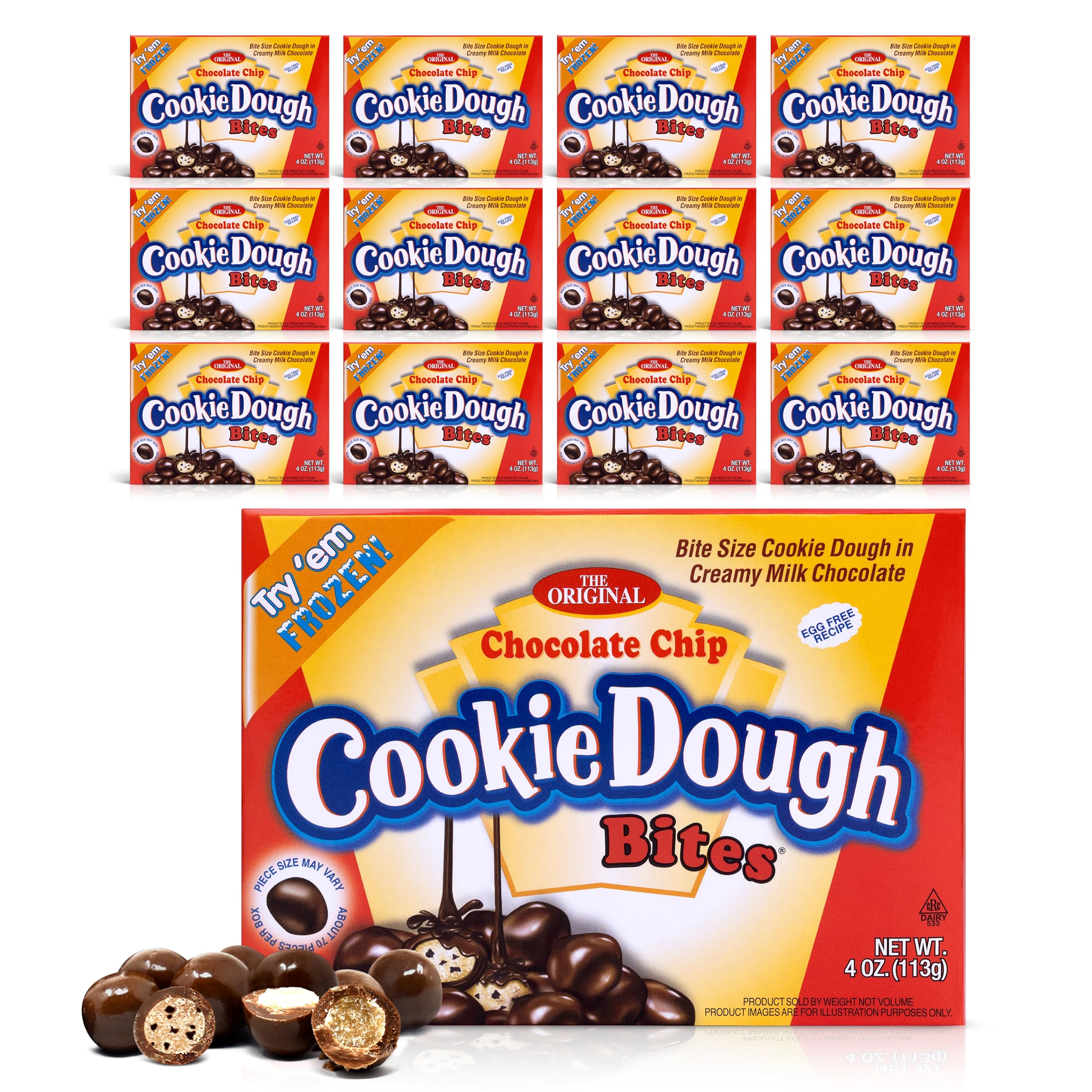 Original Chocolate Chip Cookie Dough Bites - 12 Packs (3.1 Oz Each) - Ready-to-Eat Snacks for Parties, School Lunches & On-the-Go Treats