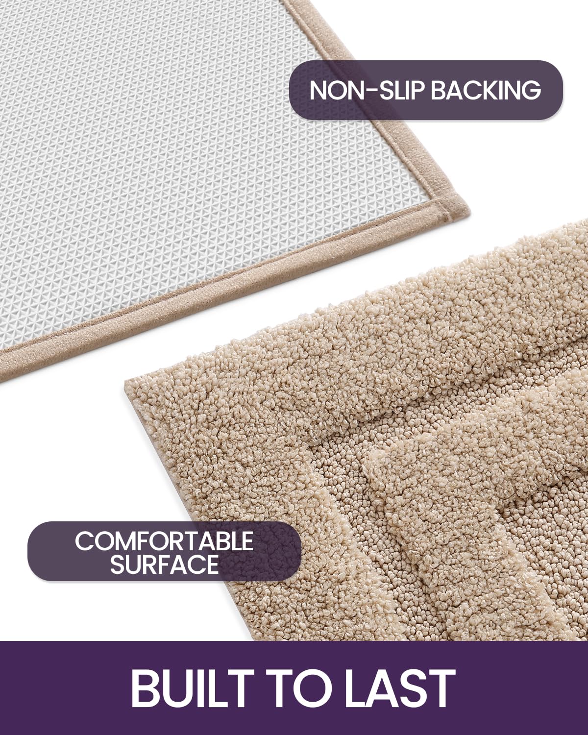 **DEXI Non-Slip Bathroom Rugs 24x16 Inches, Beige Washable Bath Mat for Floor - Ultra Absorbent Plush Microfiber Shower Mat, Quick Dry Bathroom Carpet for Bathroom, Shower, and Vanity Areas**