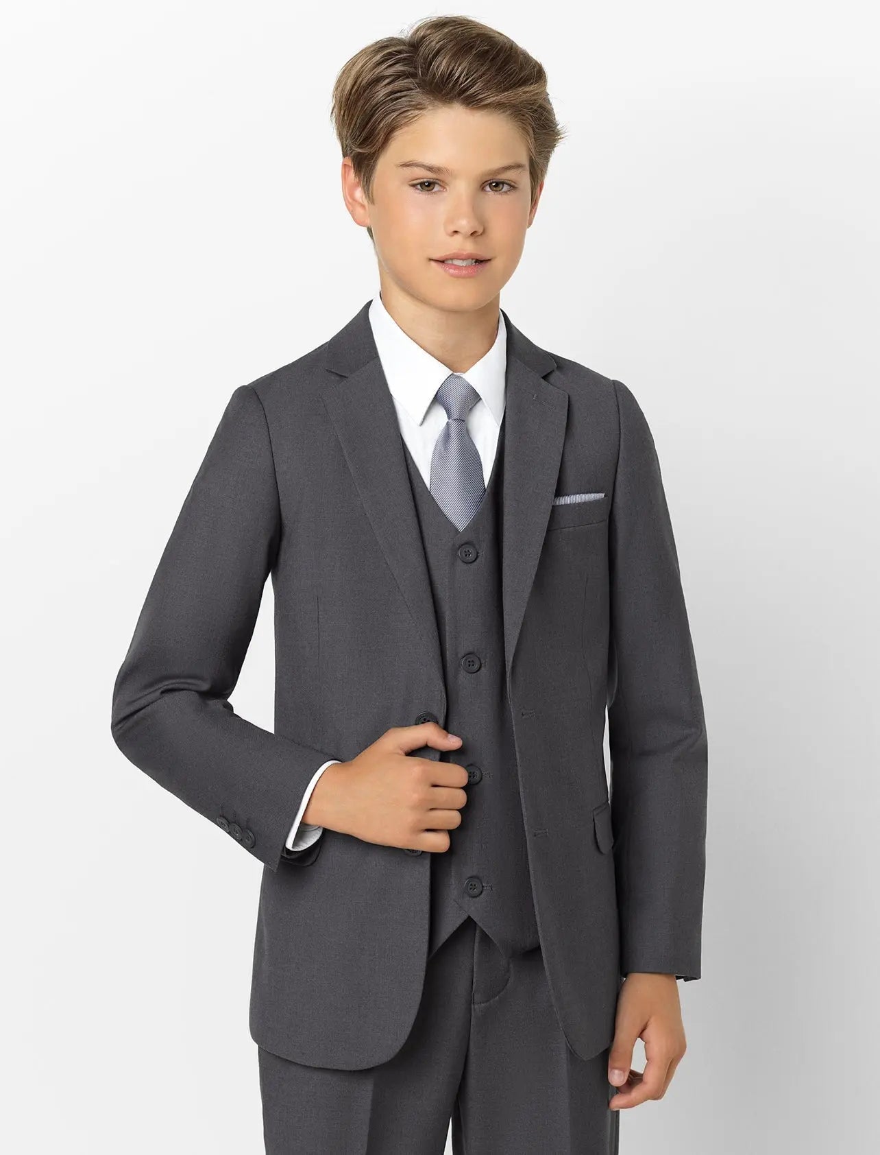 Boys' 5-Piece Charcoal Grey Suit Set | Premium Quality | Made in Canada | Perfect for Weddings, School Events & Formal Occasions