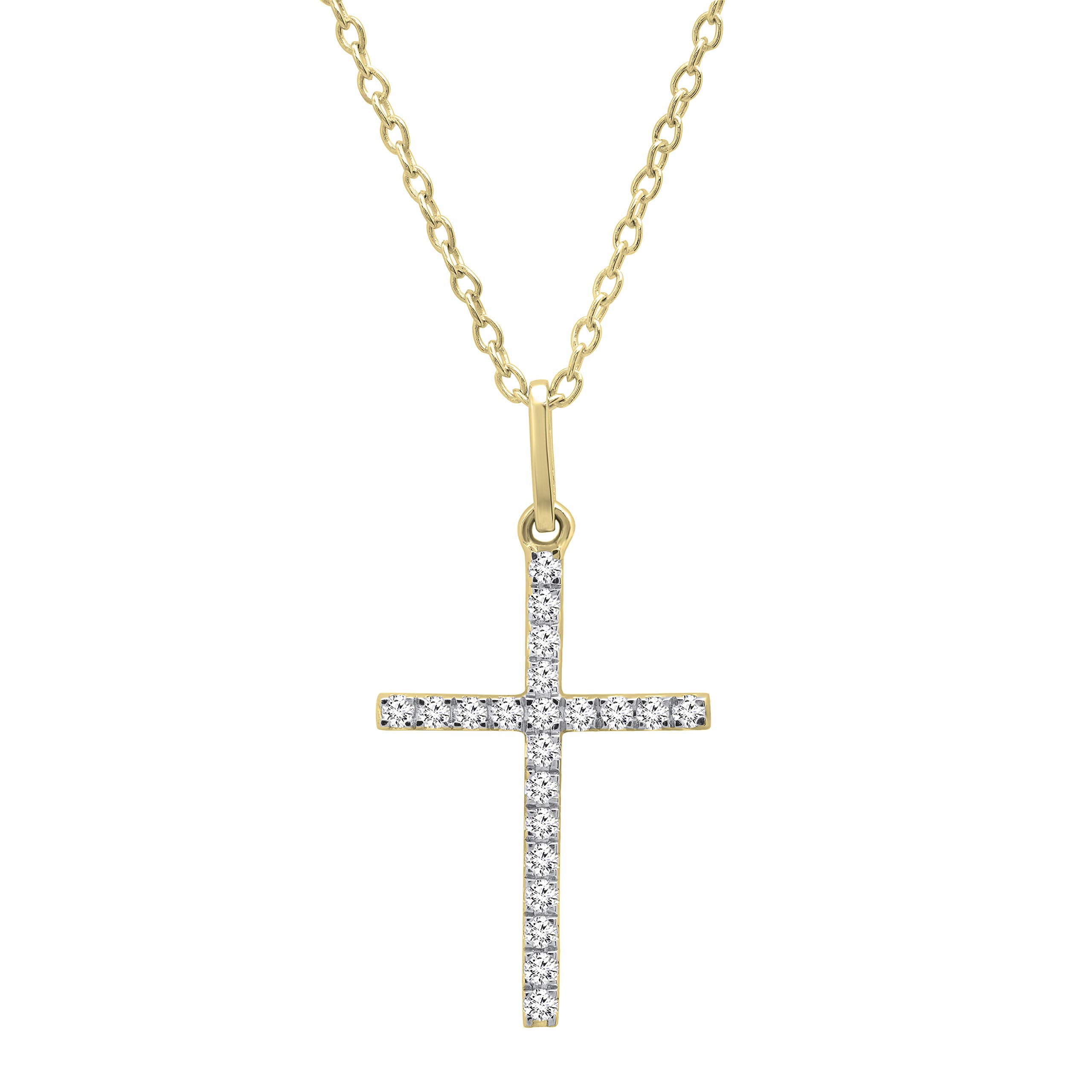 Dazzlingrock 14K Solid Gold Round White Diamond Women's Cross Pendant Necklace with Chain - Perfect for Religious Gifts, Baptism, First Communion & Everyday Elegance